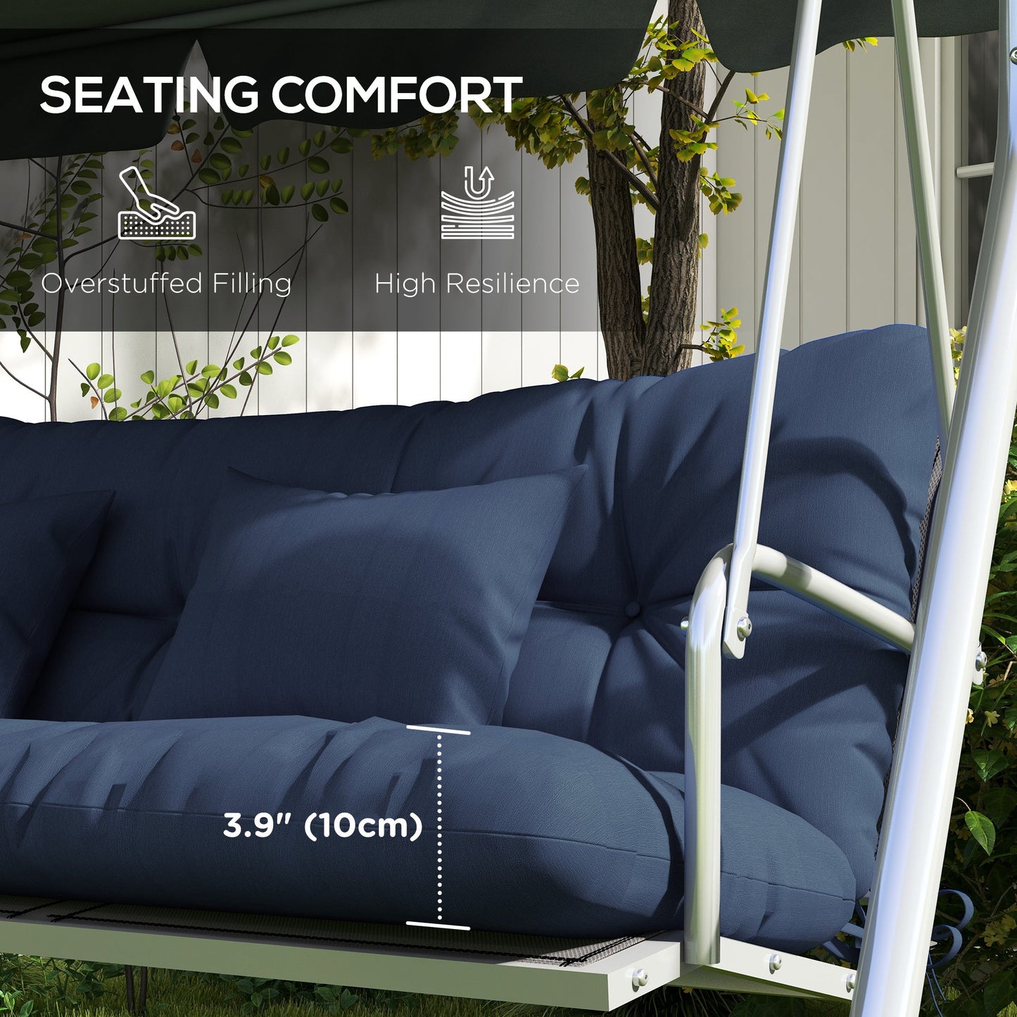 4-Piece Patio Chair Cushions Pillows with Back and Pillows, Seat Replacement Patio Cushions Set with Ties for Indoor Outdoor Garden Furniture, WITHOUT SWING, Navy Blue