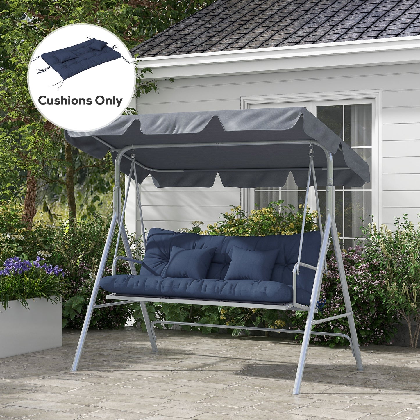4-Piece Patio Chair Cushions Pillows with Back and Pillows, Seat Replacement Patio Cushions Set with Ties for Indoor Outdoor Garden Furniture, WITHOUT SWING, Navy Blue