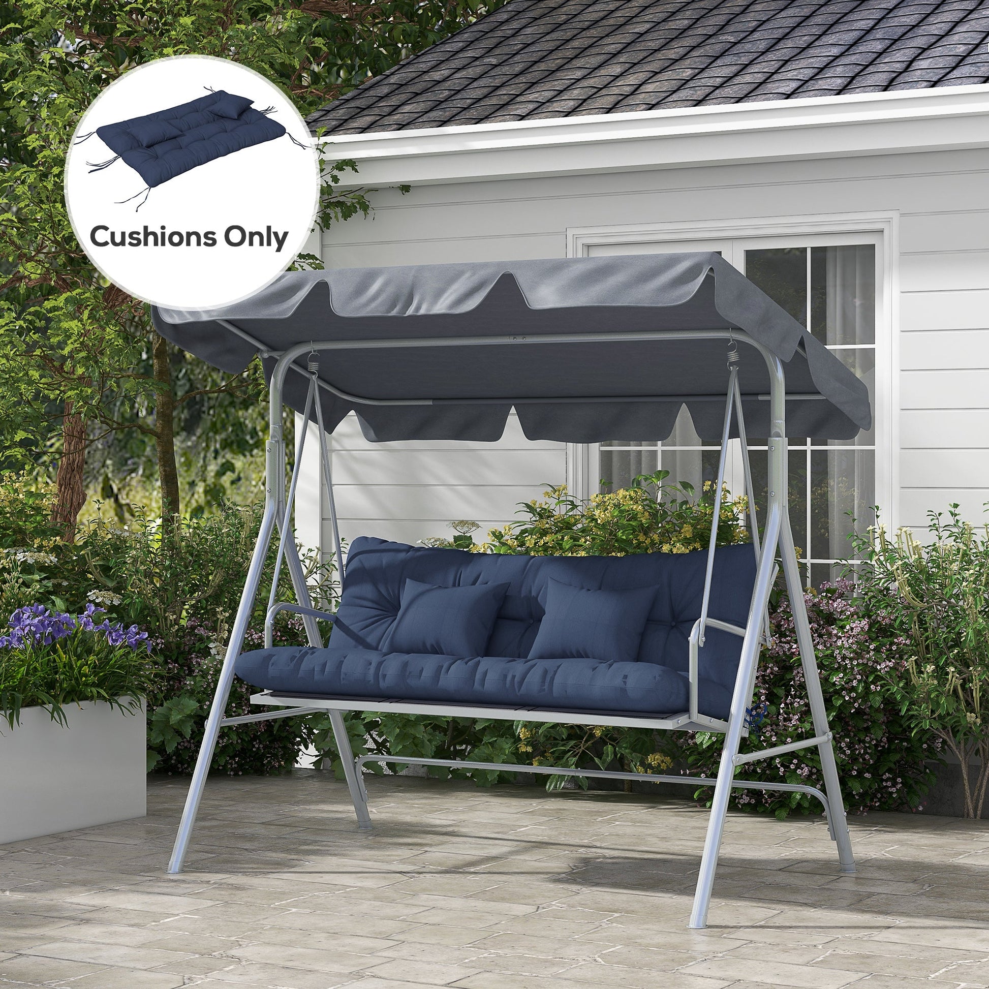 4-Piece Patio Chair Cushions Pillows with Back and Pillows, Seat Replacement Patio Cushions Set with Ties for Indoor Outdoor Garden Furniture, WITHOUT SWING, Navy Blue