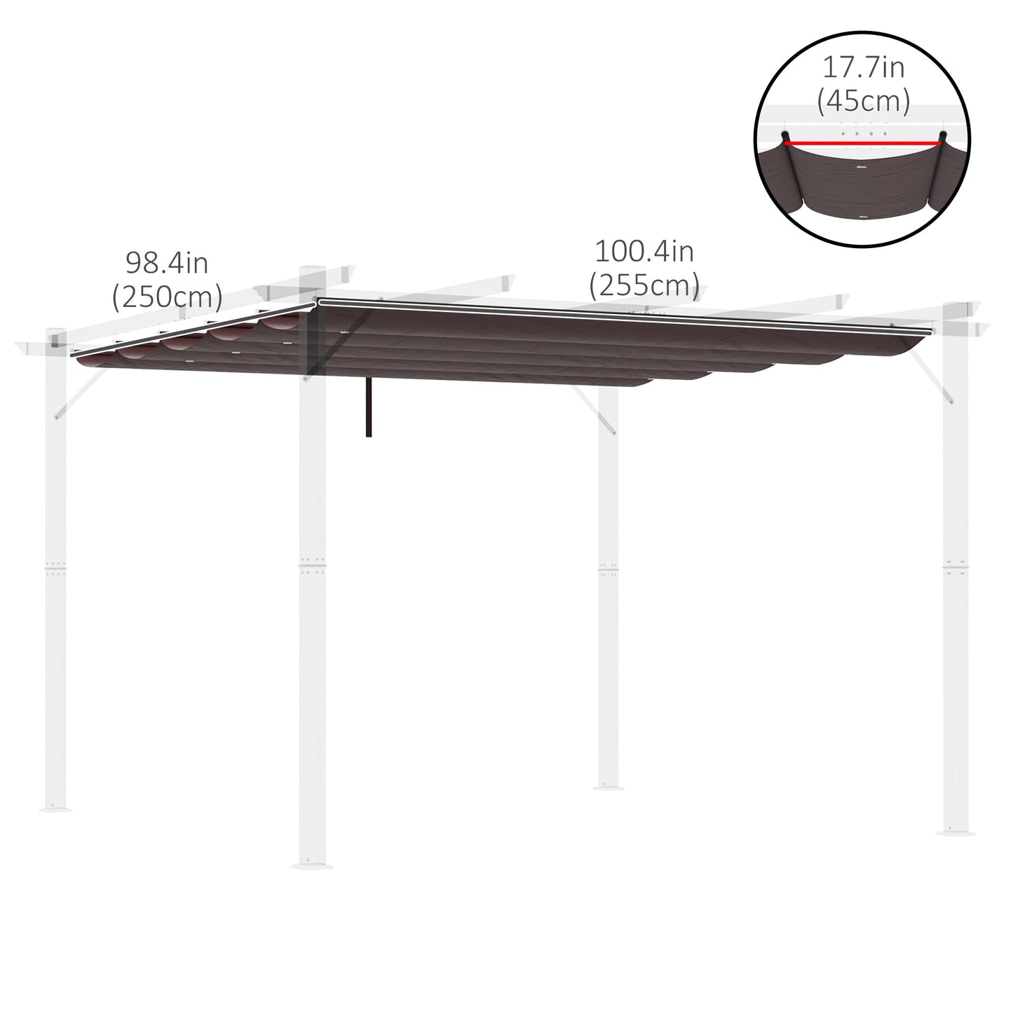 Retractable Replacement Pergola Canopy for 10' x 10' Pergola, Pergola Cover Replacement, Coffee