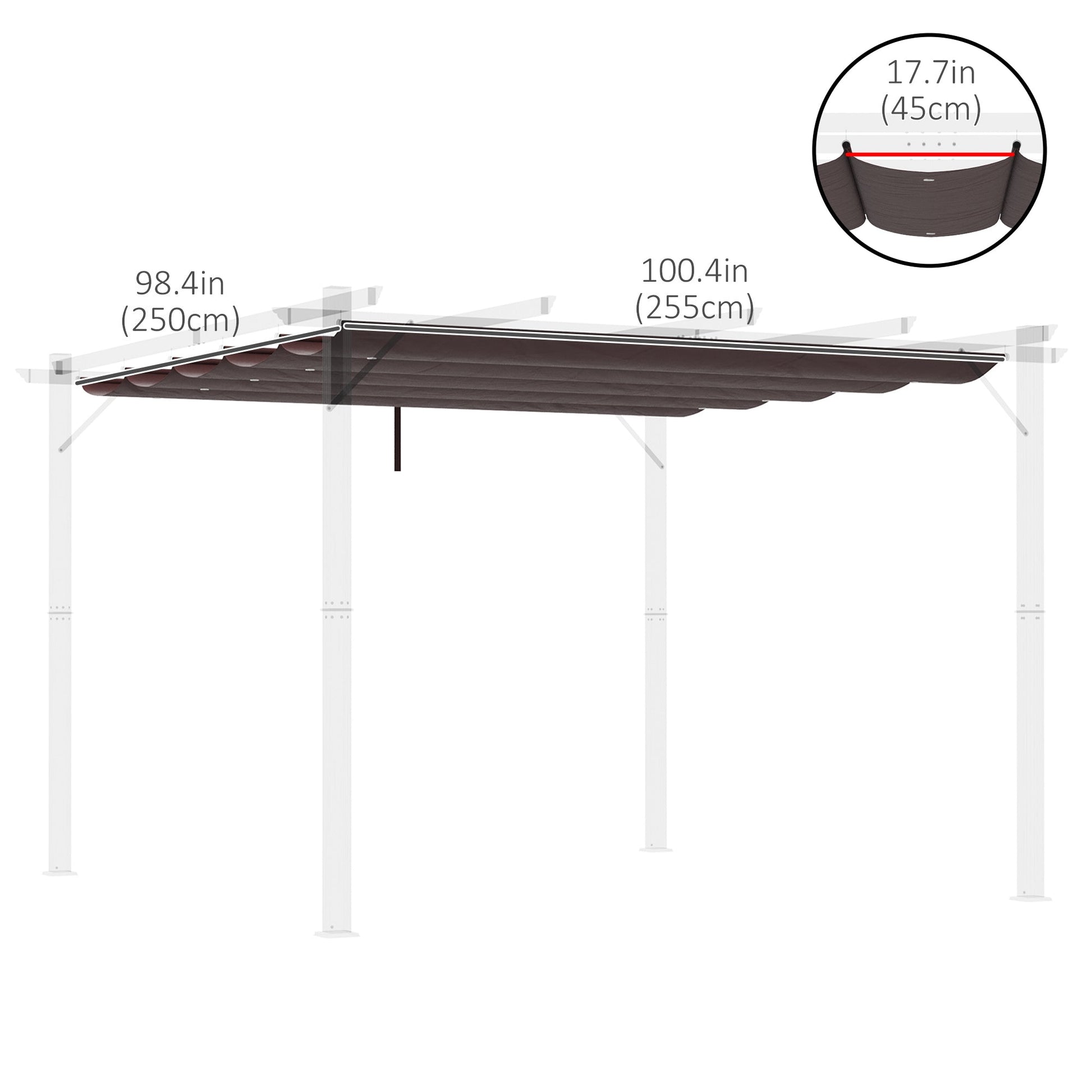 Retractable Replacement Pergola Canopy for 10' x 10' Pergola, Pergola Cover Replacement, Coffee