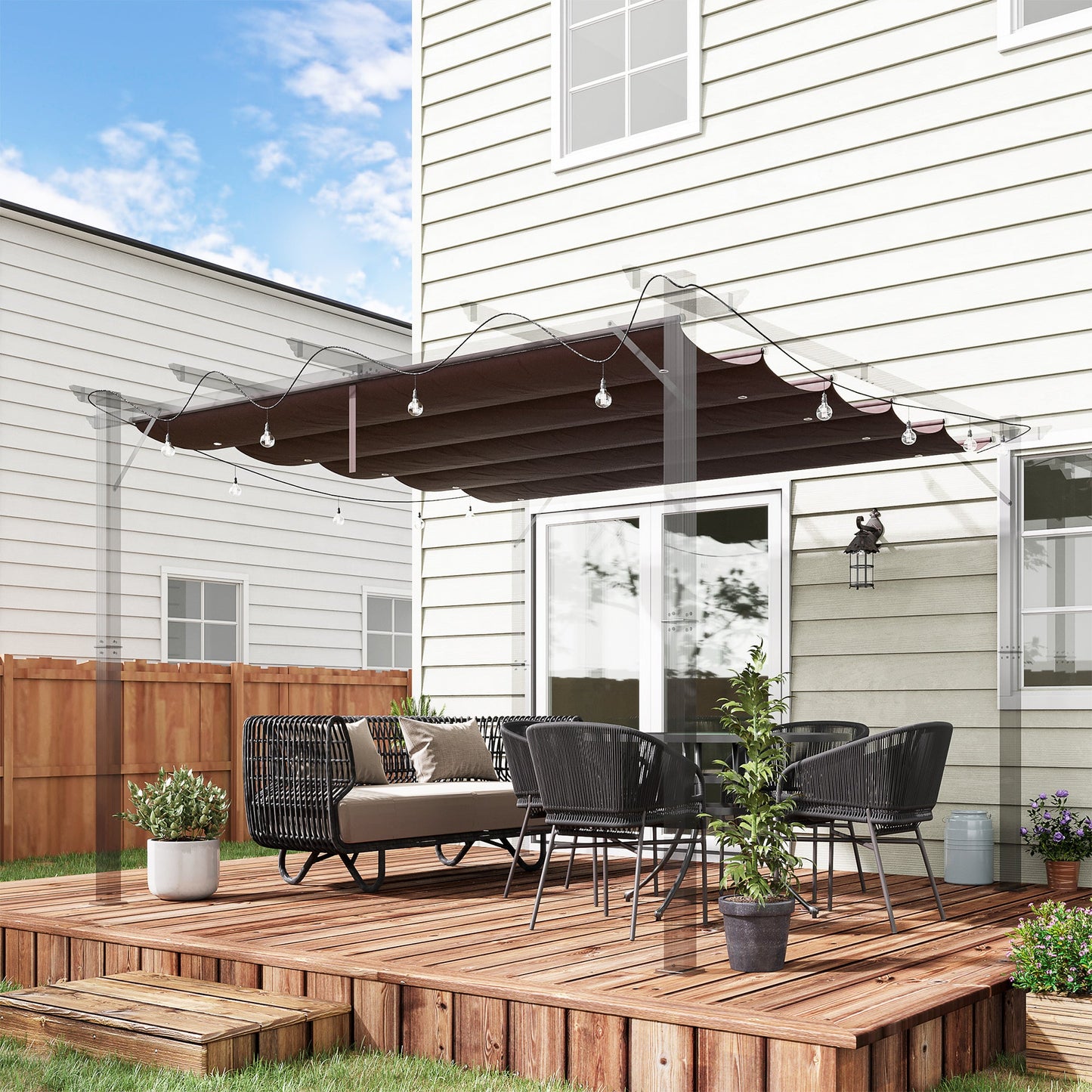 Retractable Replacement Pergola Canopy for 10' x 10' Pergola, Pergola Cover Replacement, Coffee