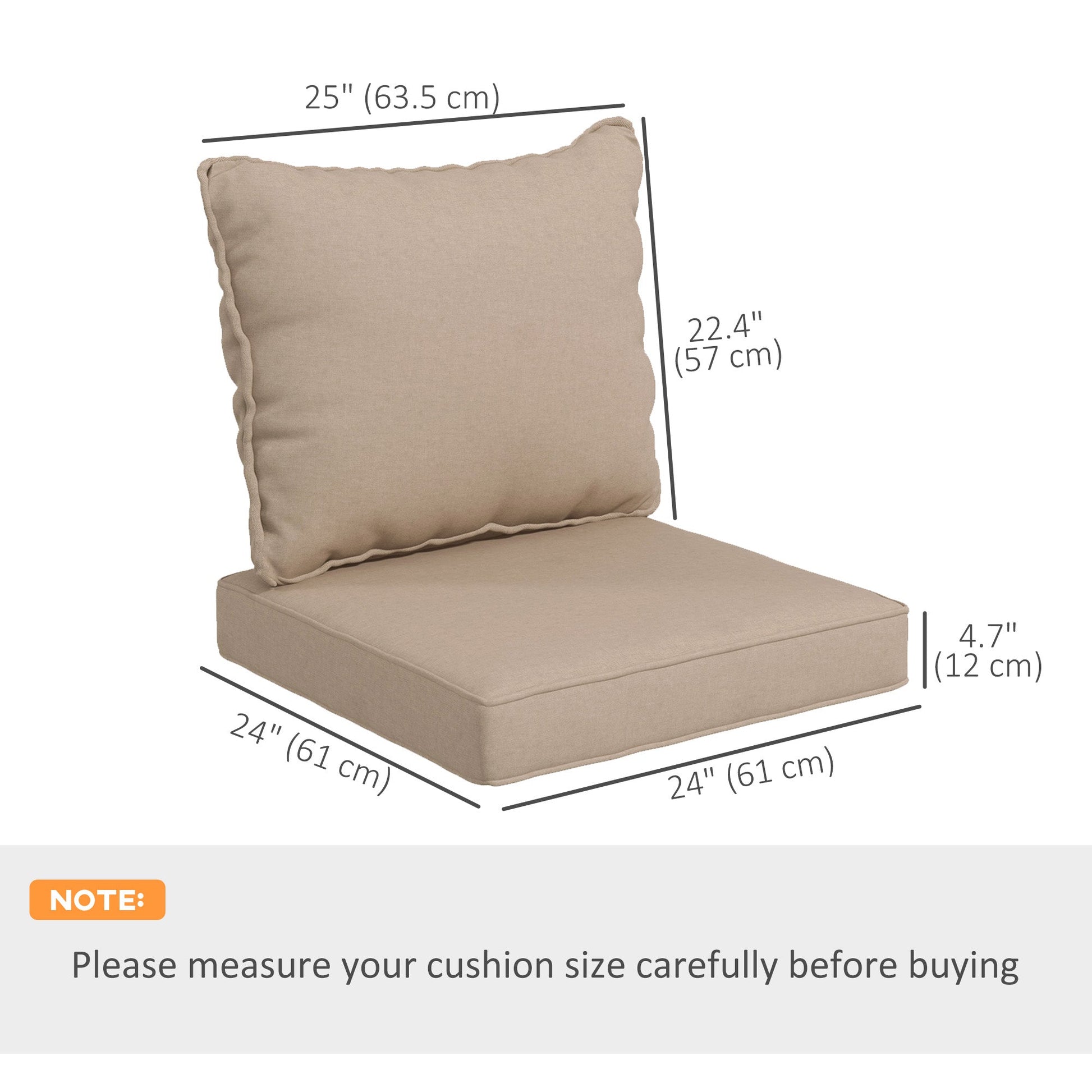 4-Piece Patio Chair Cushions Pillows with Backrest, Seat Replacement Patio Cushions Set for Indoor Outdoor Garden Furniture, Beige