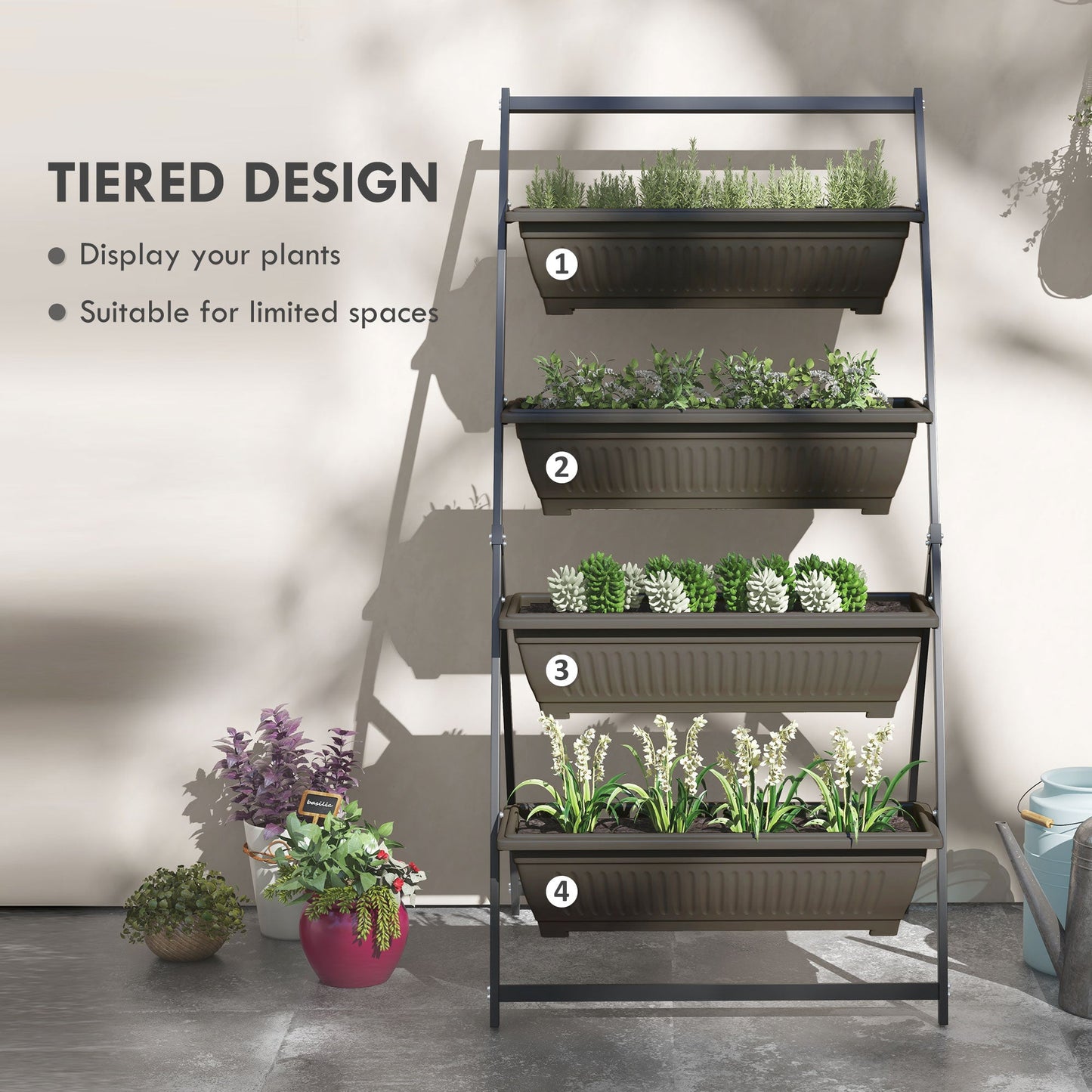 4-Tier Vertical Raised Garden Bed with 4 Planter Boxes, Outdoor Plant Stand Grow Container with Leaking Holes for Balcony Patio Outdoor, Brown