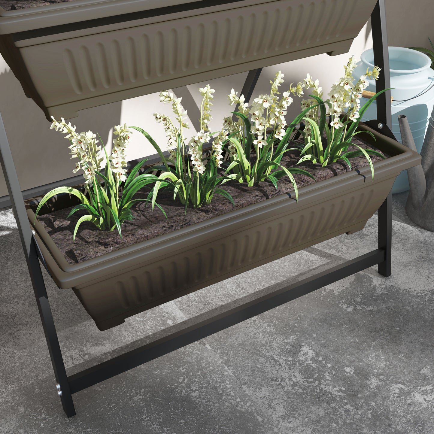 4-Tier Vertical Raised Garden Bed with 4 Planter Boxes, Outdoor Plant Stand Grow Container with Leaking Holes for Balcony Patio Outdoor, Brown