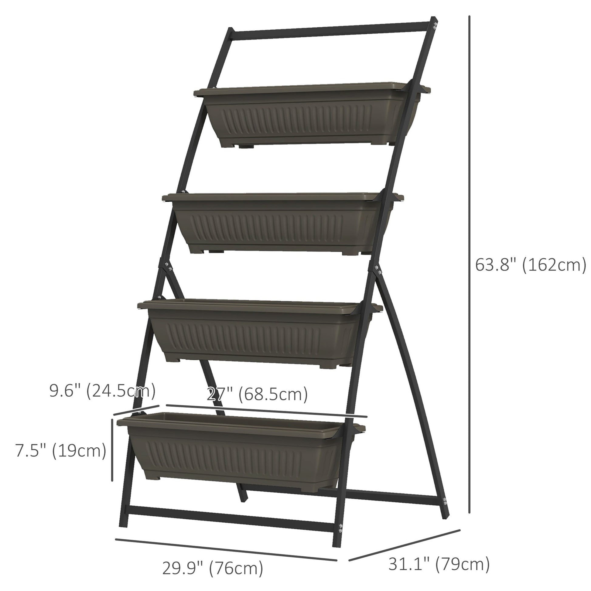 4-Tier Vertical Raised Garden Bed with 4 Planter Boxes, Outdoor Plant Stand Grow Container with Leaking Holes for Balcony Patio Outdoor, Brown