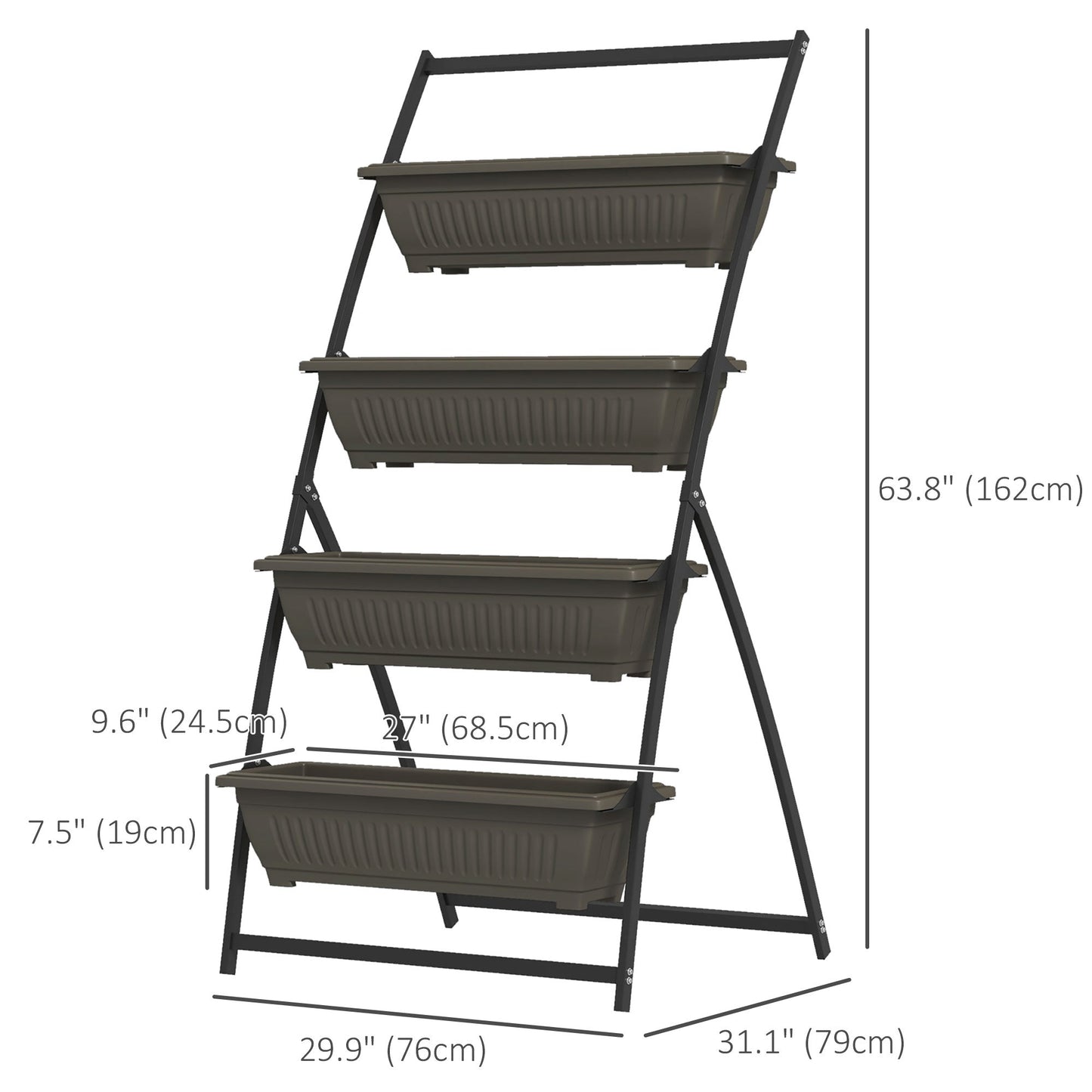 4-Tier Vertical Raised Garden Bed with 4 Planter Boxes, Outdoor Plant Stand Grow Container with Leaking Holes for Balcony Patio Outdoor, Brown