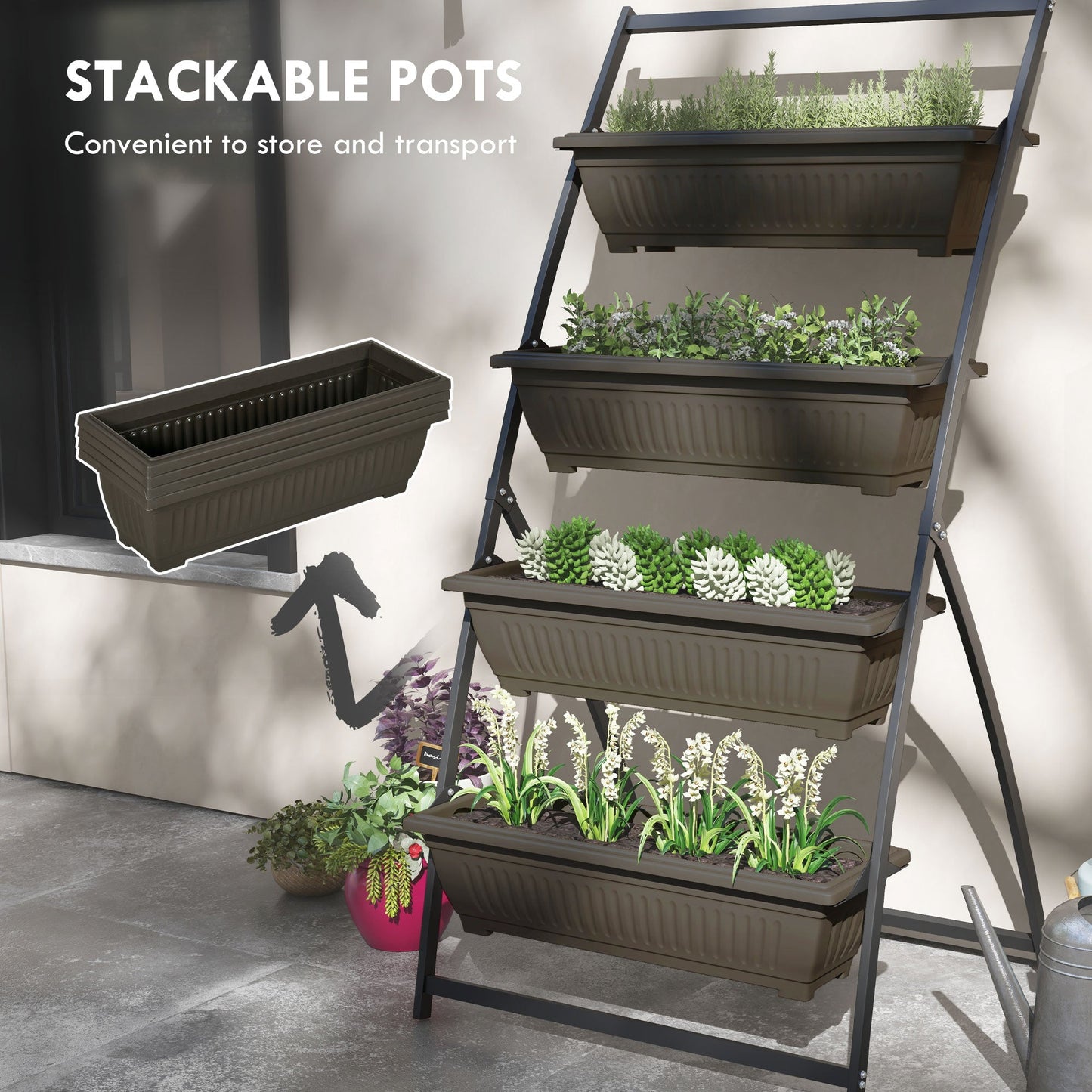 4-Tier Vertical Raised Garden Bed with 4 Planter Boxes, Outdoor Plant Stand Grow Container with Leaking Holes for Balcony Patio Outdoor, Brown