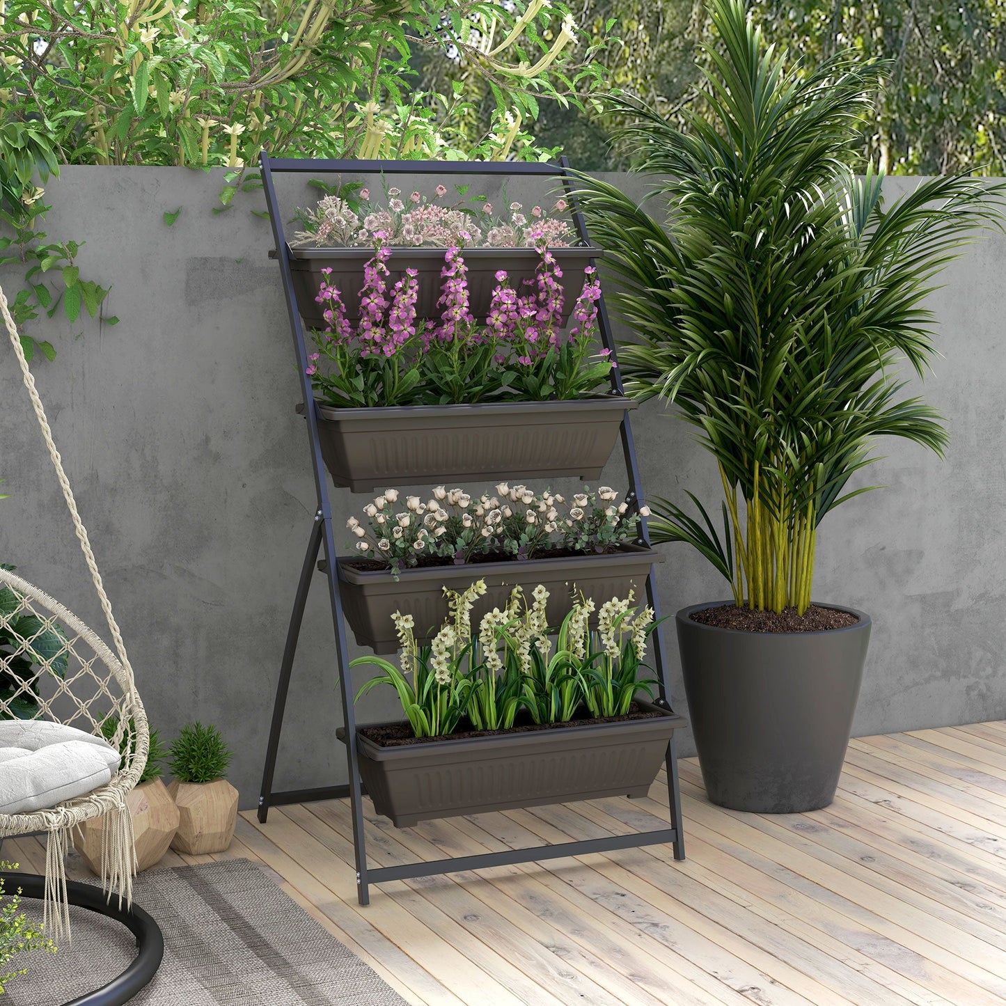 4-Tier Vertical Raised Garden Bed with 4 Planter Boxes, Outdoor Plant Stand Grow Container with Leaking Holes for Balcony Patio Outdoor, Brown