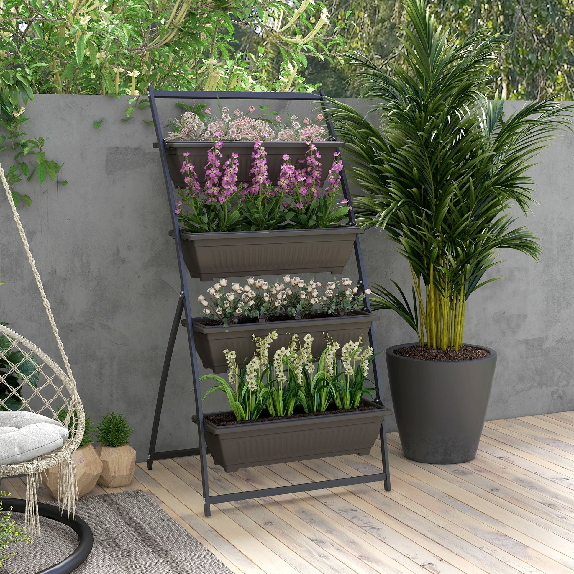 4-Tier Vertical Raised Garden Bed with 4 Planter Boxes, Outdoor Plant Stand Grow Container with Leaking Holes for Balcony Patio Outdoor, Brown