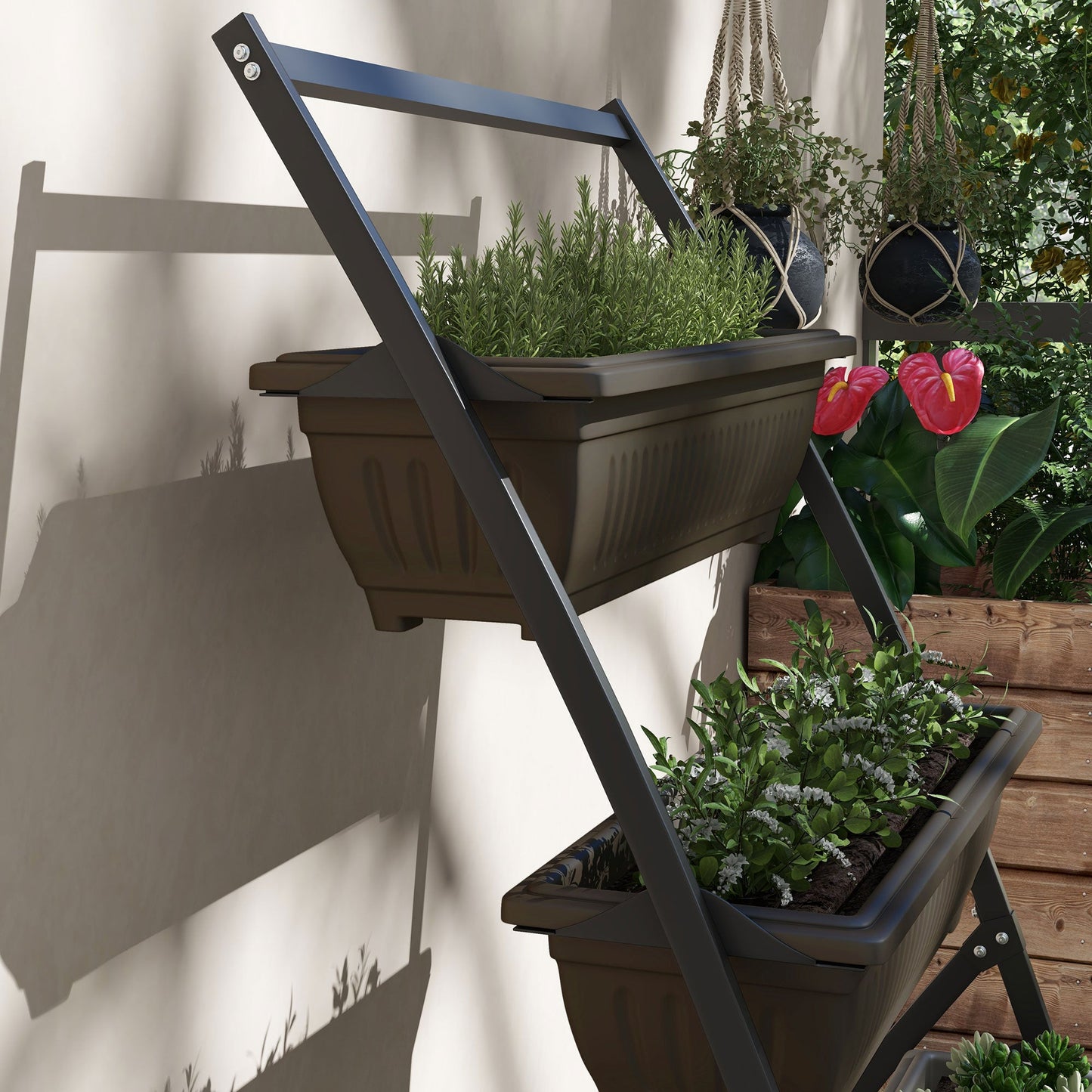 4-Tier Vertical Raised Garden Bed with 4 Planter Boxes, Outdoor Plant Stand Grow Container with Leaking Holes for Balcony Patio Outdoor, Brown