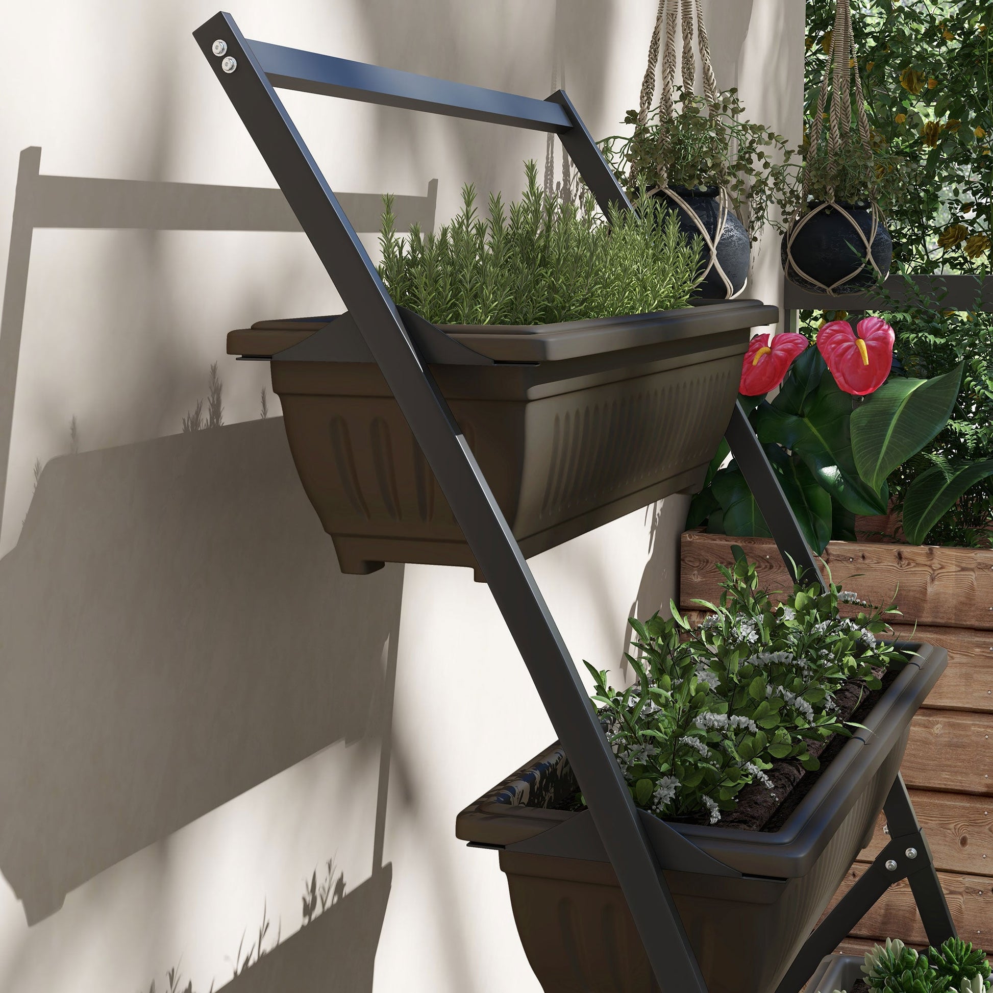 4-Tier Vertical Raised Garden Bed with 4 Planter Boxes, Outdoor Plant Stand Grow Container with Leaking Holes for Balcony Patio Outdoor, Brown
