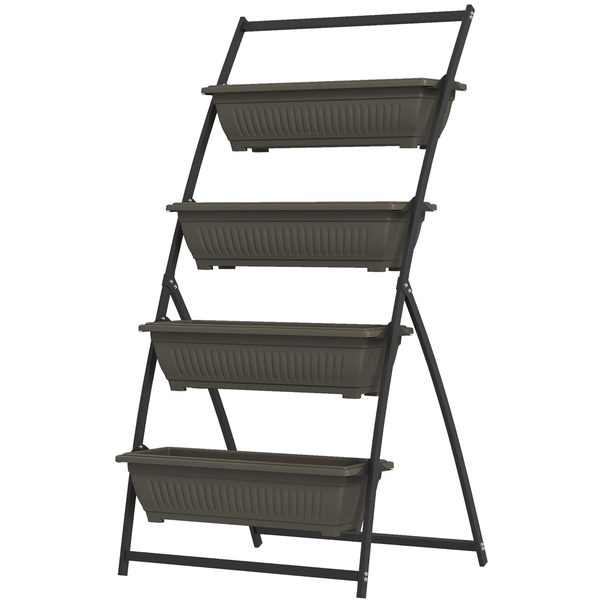 4-Tier Vertical Raised Garden Bed with 4 Planter Boxes, Outdoor Plant Stand Grow Container with Leaking Holes for Balcony Patio Outdoor, Brown