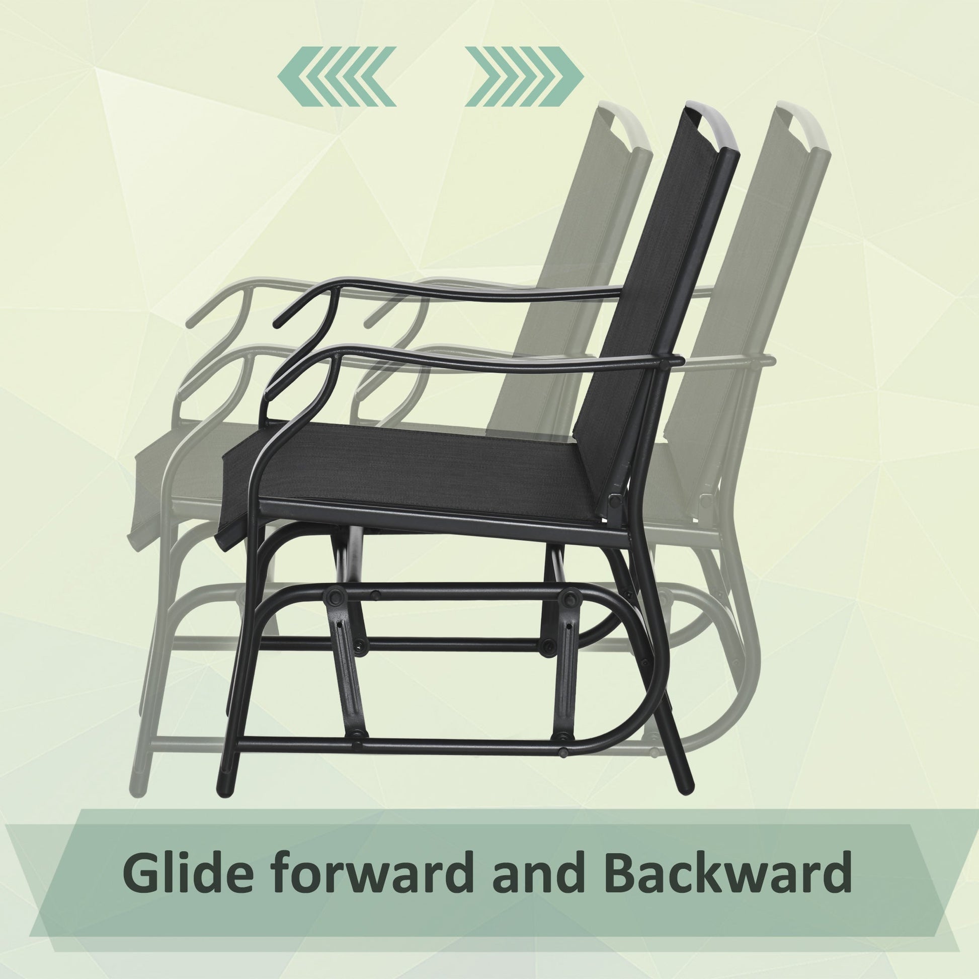 3 Piece Patio Glider Set, Outdoor Gliders with Glass Top Table, Breathable Mesh Seat, or Garden, Country Yard, Porch, Black