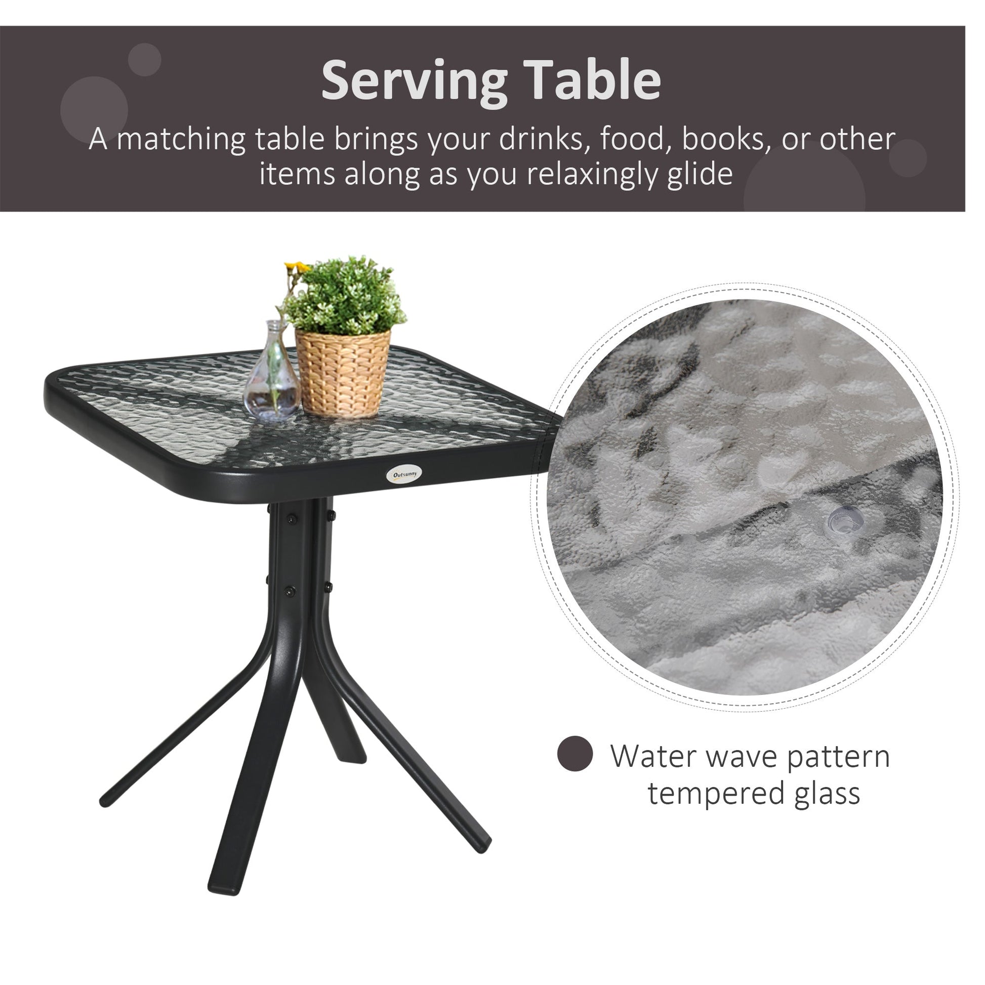 3 Piece Patio Glider Set, Outdoor Gliders with Glass Top Table, Breathable Mesh Seat, or Garden, Country Yard, Porch, Black