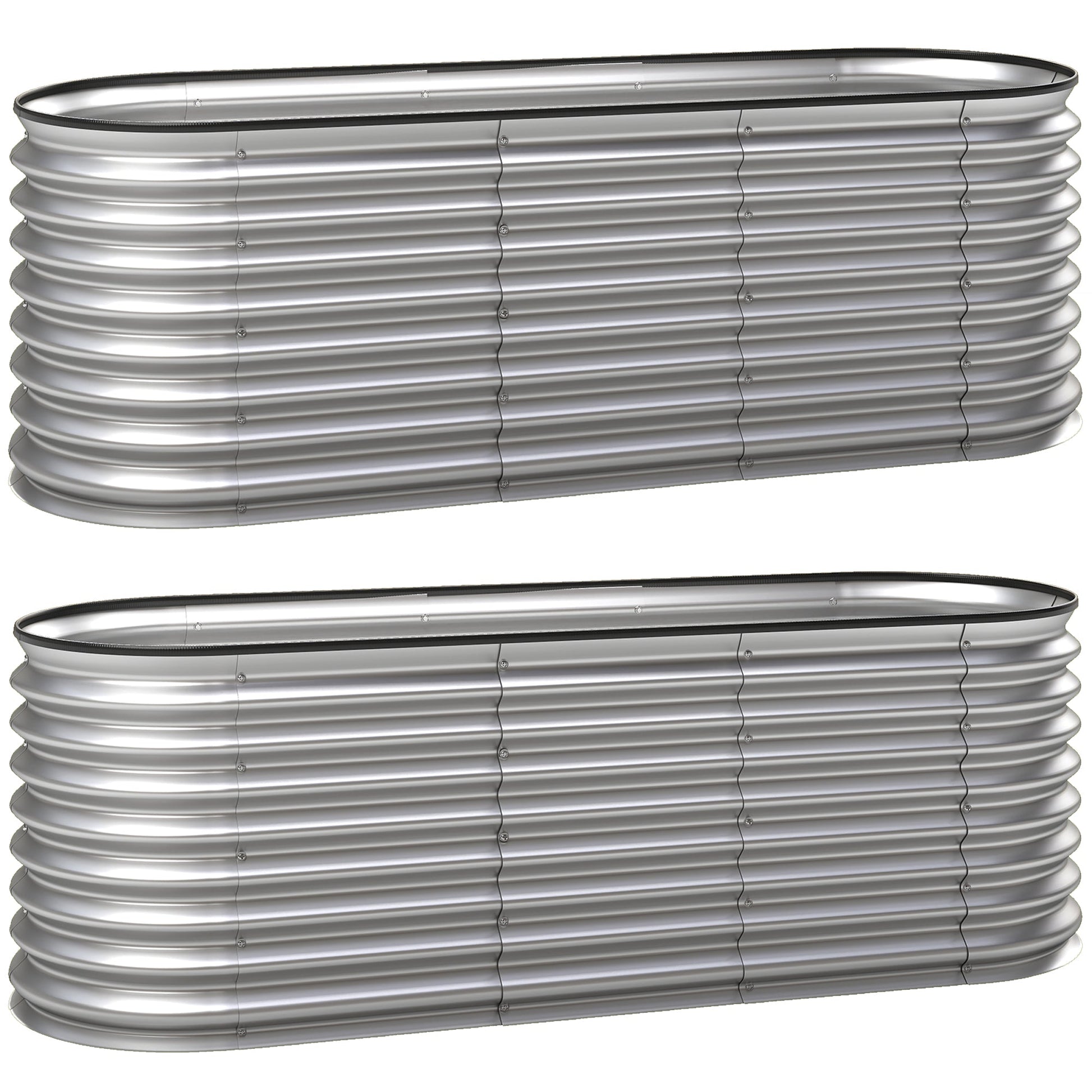 2Pcs Galvanized Raised Garden Bed, 6 x 2 x 2 ft Modular Metal Garden Beds with Rubber Strip Edging, Oval Outdoor Planter Box for Vegetables, Flowers, Herbs, Silver