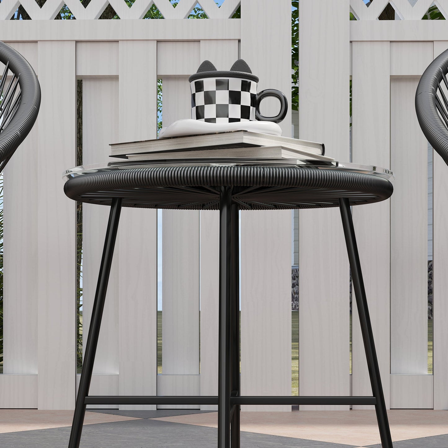3 Piece Wicker Patio Furniture Set, Acapulco Chair Set with Soft Seat Cushions, Tempered Glass Tabletop, Rattan Bistro Set for Garden, Backyard, Black