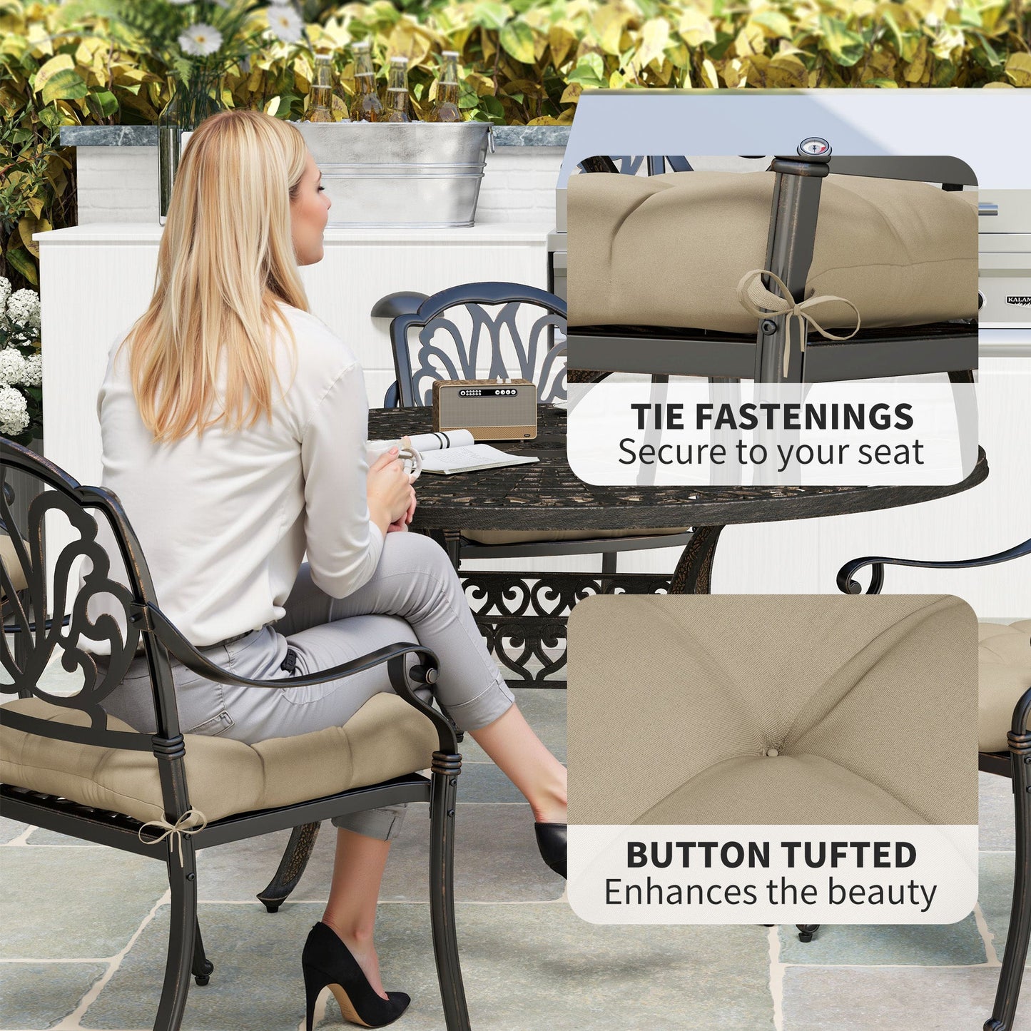 4-Piece Patio Chair Cushions Pillows, 19" x 19" x 4" Patio Cushions Set with Ties for Indoor Outdoor Garden Furniture