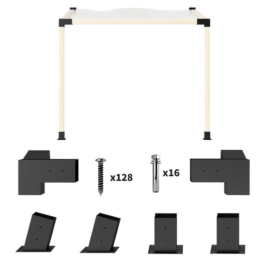 Pergola Kit, 15° Slanted Roof Pergola Brackets with 2 3-Way Brackets, 2 Post Bases, 2 Wall Mounts for 4"x 4" (Actual 3.6" X 3.6") Lumber, 6 PCS DIY Hardware, Black
