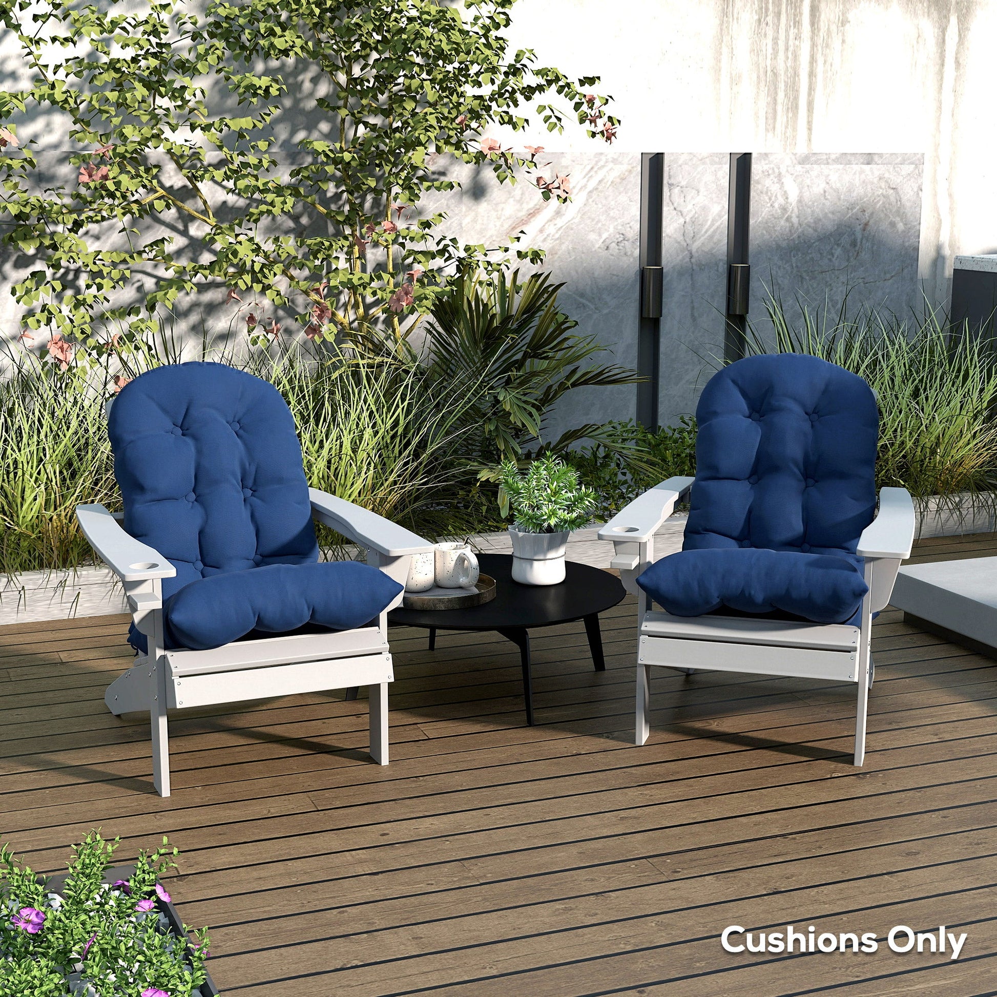 Adirondack Chair Cushions Set of 2, Tufted Lawn Chair Cushions, High Back Patio Chair Cushions with Ties, Non-Slip Muskoka Chair Cushions, Navy Blue