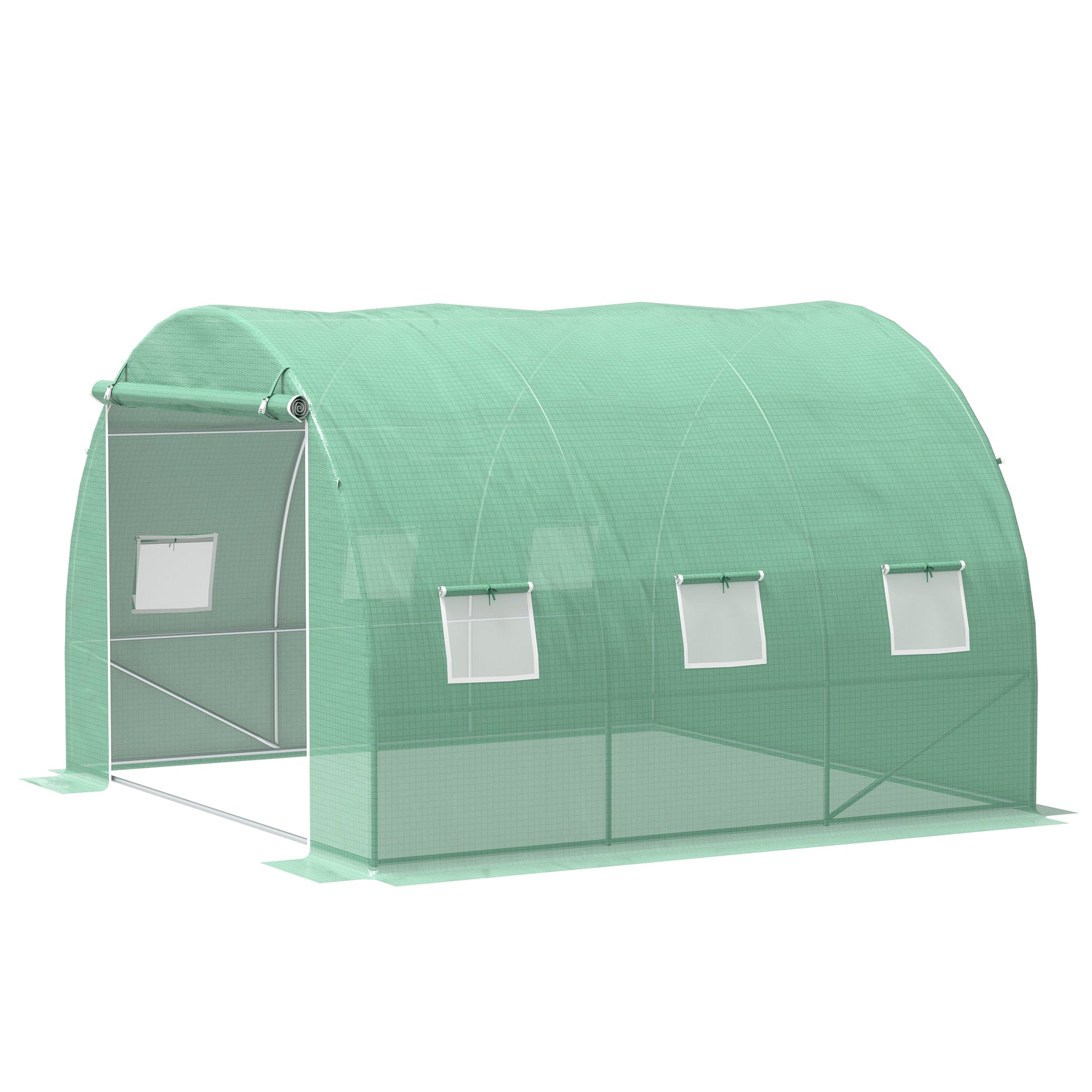 10' x 10' x 6.5' Walk-in Tunnel Hoop Greenhouse, Polyethylene PE Cover, Steel Frame, Roll-Up Zipper Door & Windows for Flowers, Vegetables, Tropical Plants, Green