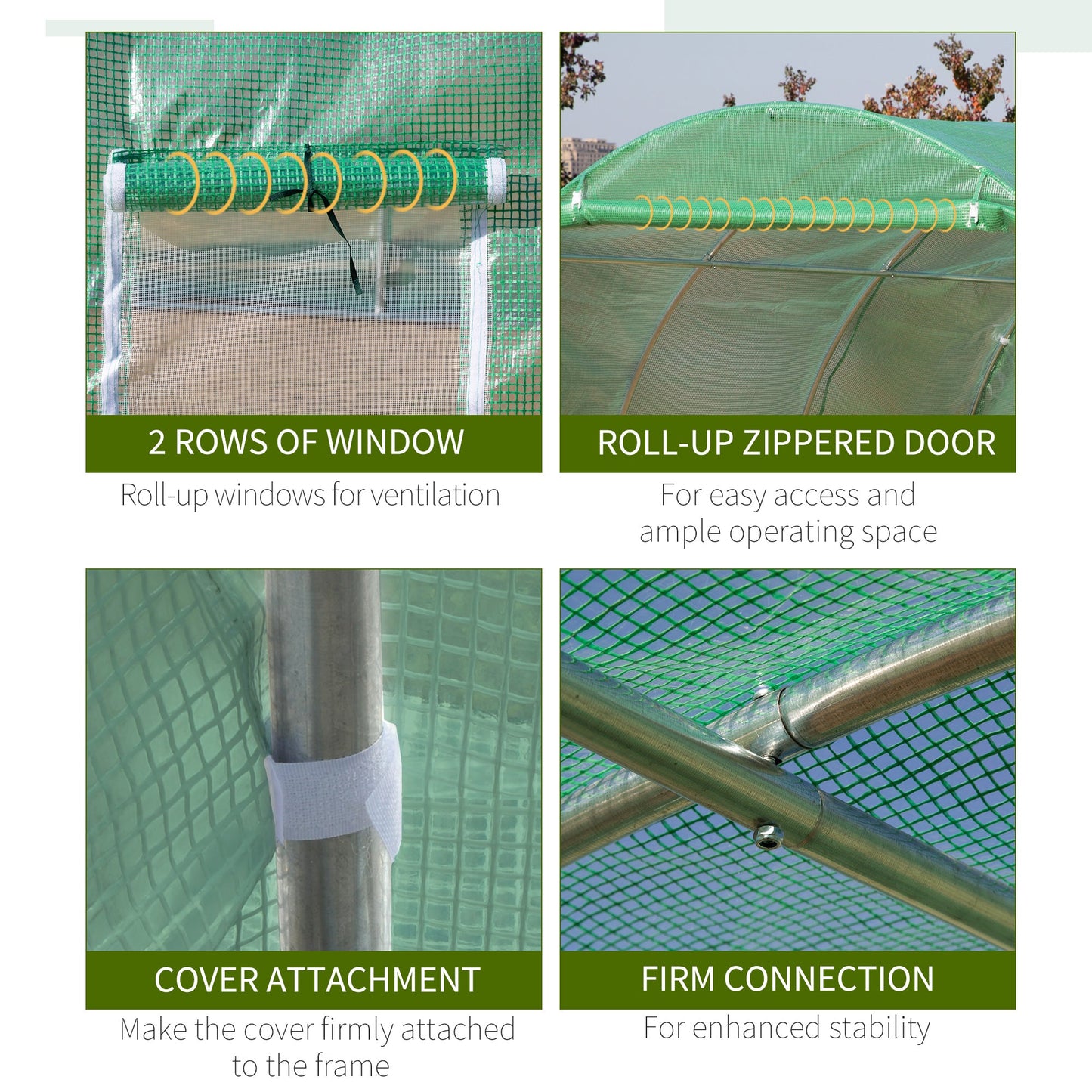 10' x 10' x 6.5' Walk-in Tunnel Hoop Greenhouse, Polyethylene PE Cover, Steel Frame, Roll-Up Zipper Door & Windows for Flowers, Vegetables, Tropical Plants, Green