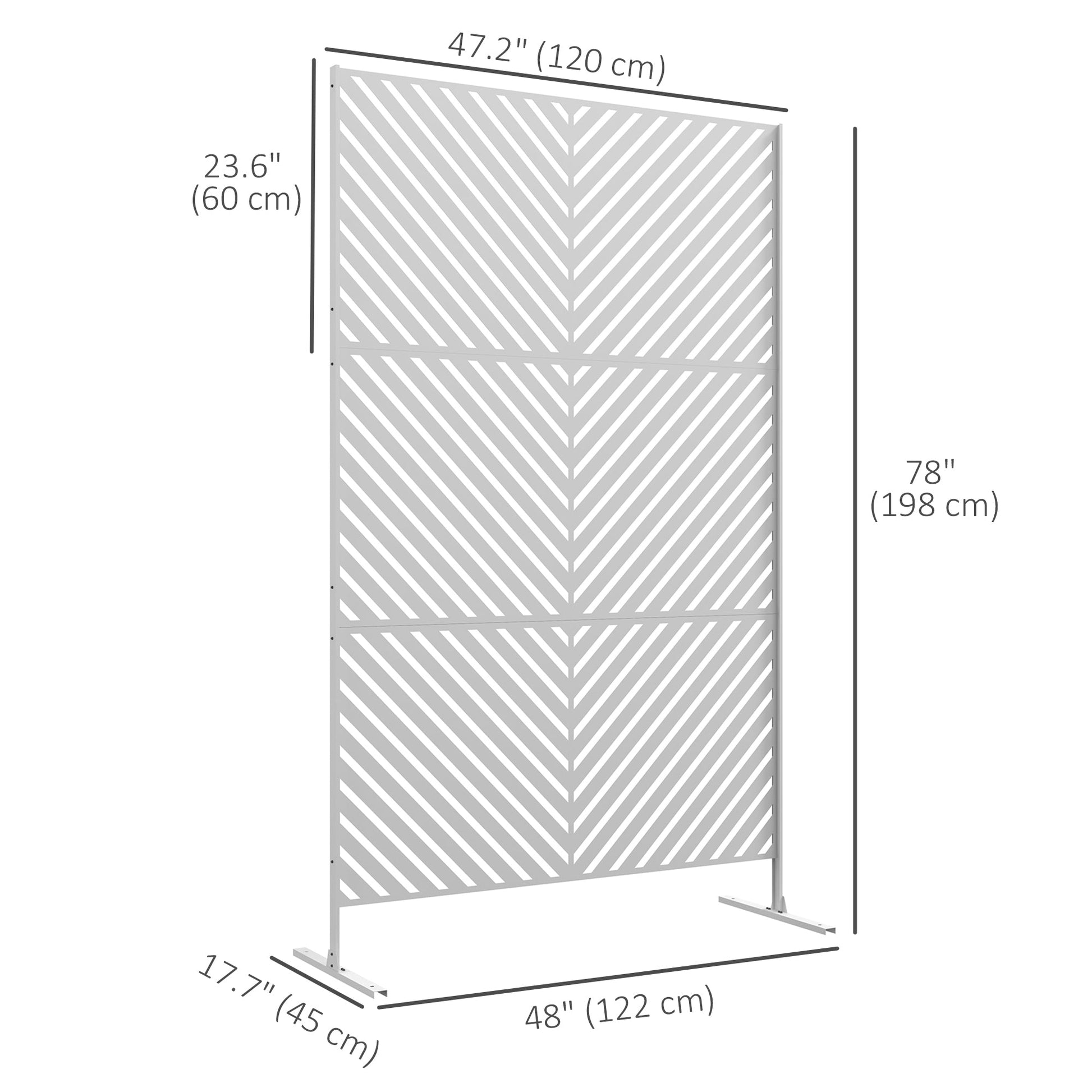 Metal Outdoor Privacy Screen, Decorative Outdoor Divider with Stand and Expansion Screws, Freestanding Privacy Panel for Garden, Backyard, Deck, Triangle Style, White