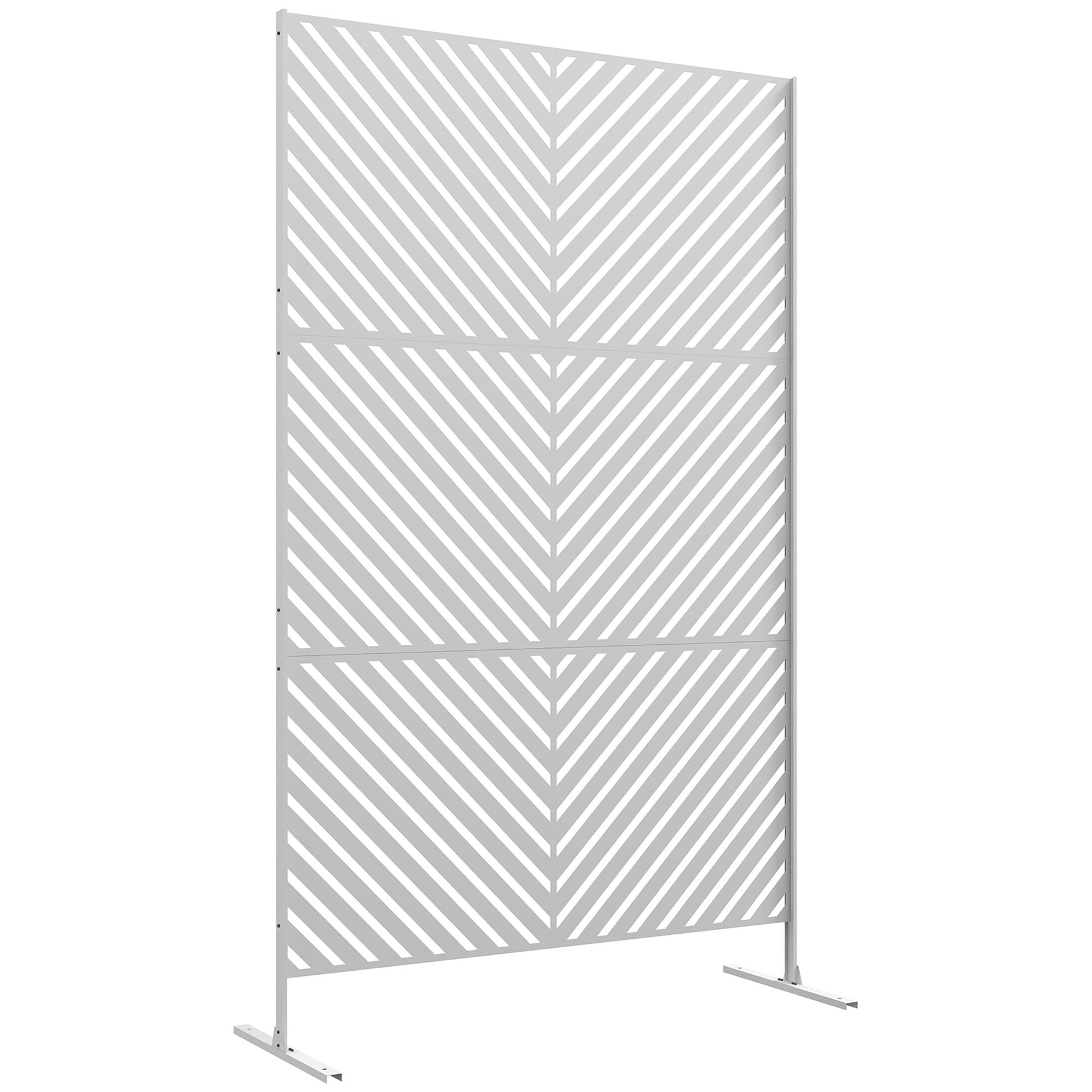 Metal Outdoor Privacy Screen, Decorative Outdoor Divider with Stand and Expansion Screws, Freestanding Privacy Panel for Garden, Backyard, Deck, Triangle Style, White