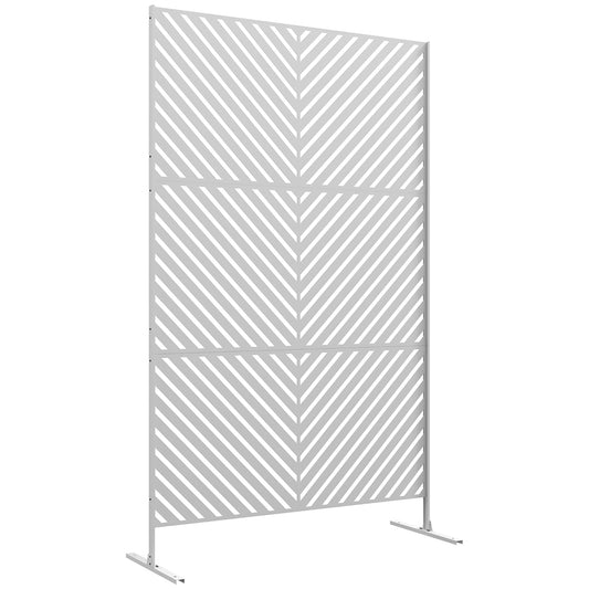 Metal Outdoor Privacy Screen, Decorative Outdoor Divider with Stand and Expansion Screws, Freestanding Privacy Panel for Garden, Backyard, Deck, Triangle Style, White