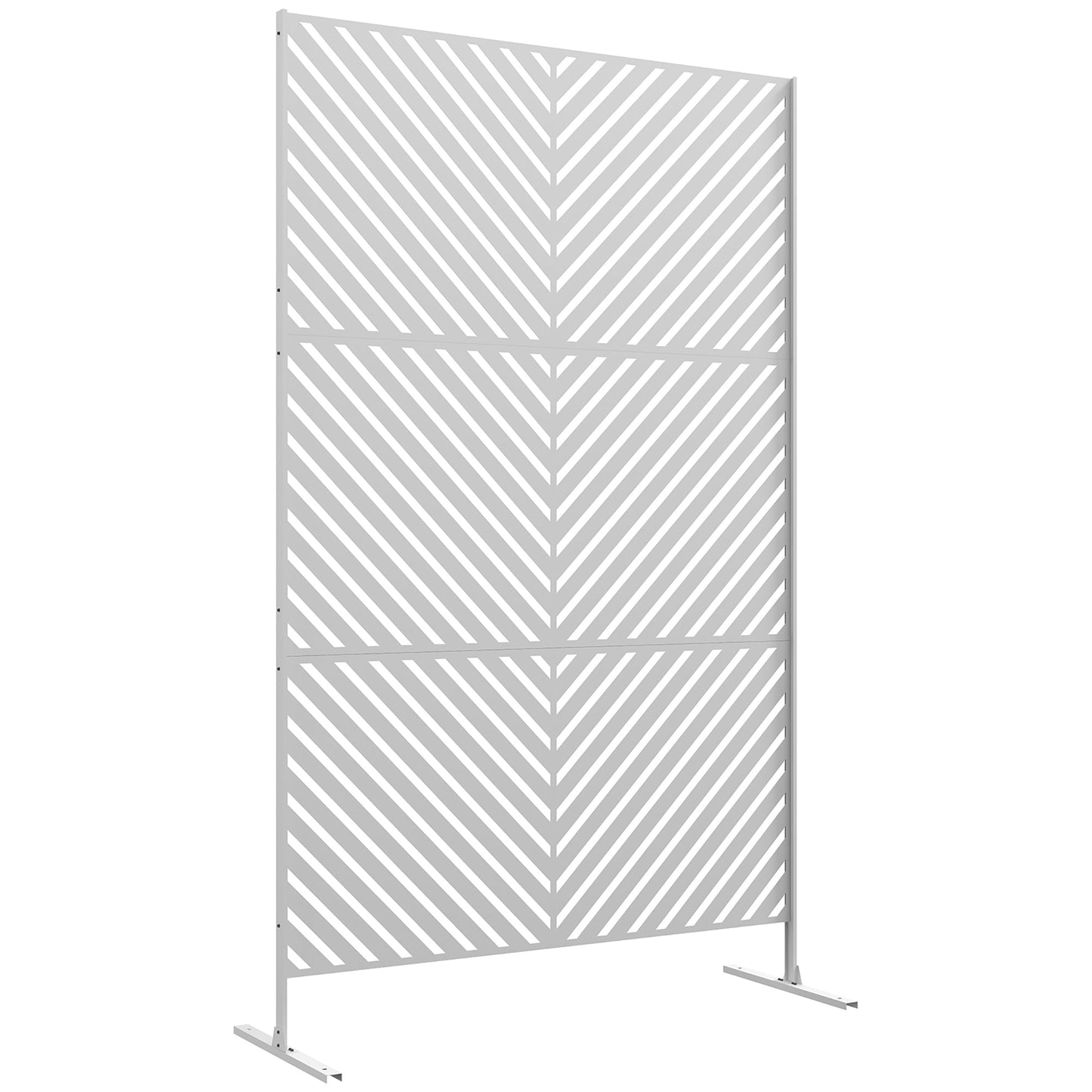 Metal Outdoor Privacy Screen, Decorative Outdoor Divider with Stand and Expansion Screws, Freestanding Privacy Panel for Garden, Backyard, Deck, Triangle Style, White