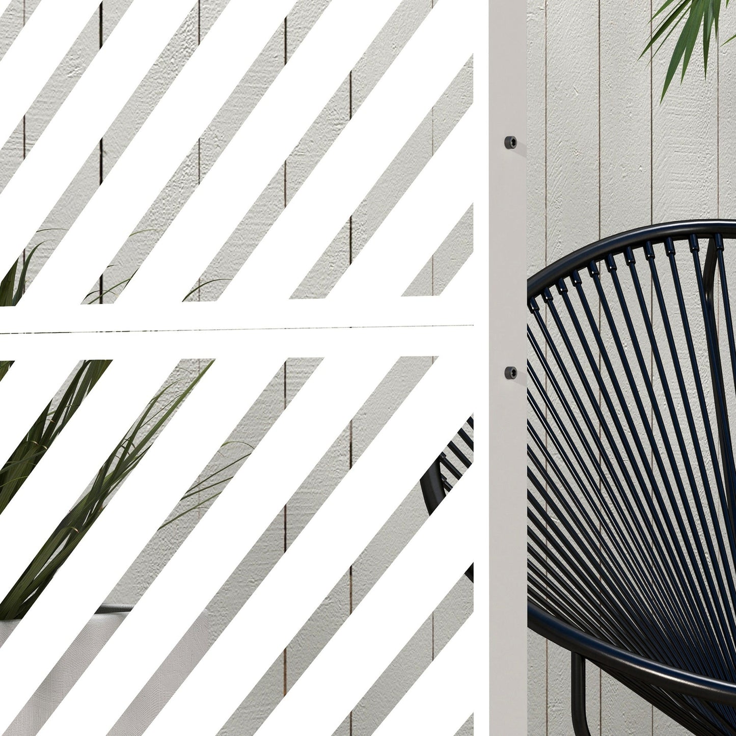 Metal Outdoor Privacy Screen, Decorative Outdoor Divider with Stand and Expansion Screws, Freestanding Privacy Panel for Garden, Backyard, Deck, Triangle Style, White
