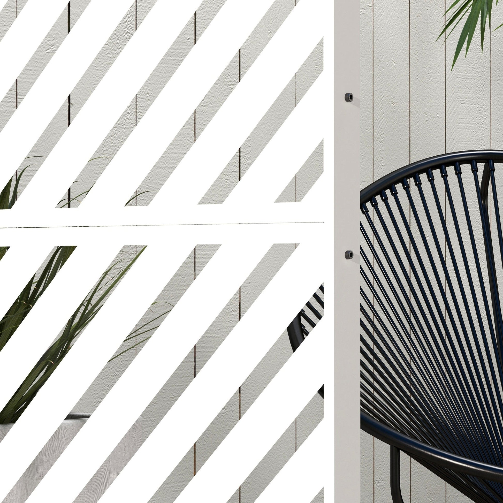 Metal Outdoor Privacy Screen, Decorative Outdoor Divider with Stand and Expansion Screws, Freestanding Privacy Panel for Garden, Backyard, Deck, Triangle Style, White