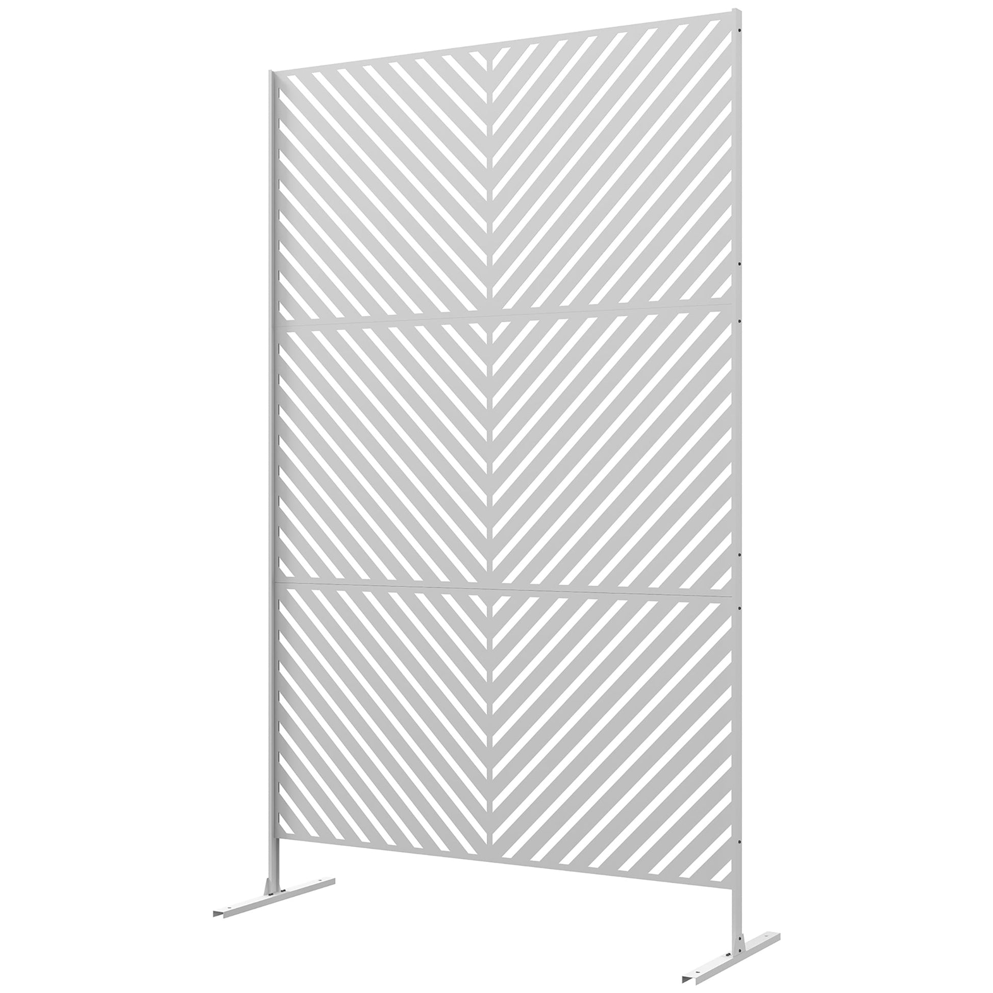 Metal Outdoor Privacy Screen, Decorative Outdoor Divider with Stand and Expansion Screws, Freestanding Privacy Panel for Garden, Backyard, Deck, Triangle Style, White