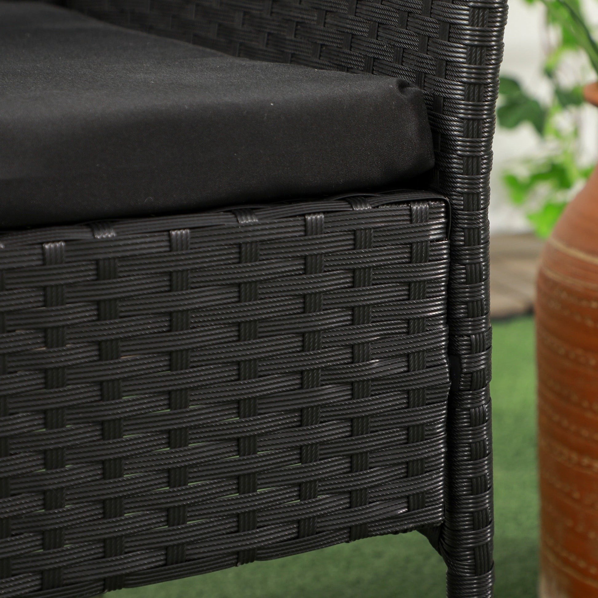 2-Seat Patio Furniture with Tea Table, Outdoor PE Rattan Wicker Loveseat with Padded Cushions and Tempered Glass Top for Garden, Porch, Poolside, Black