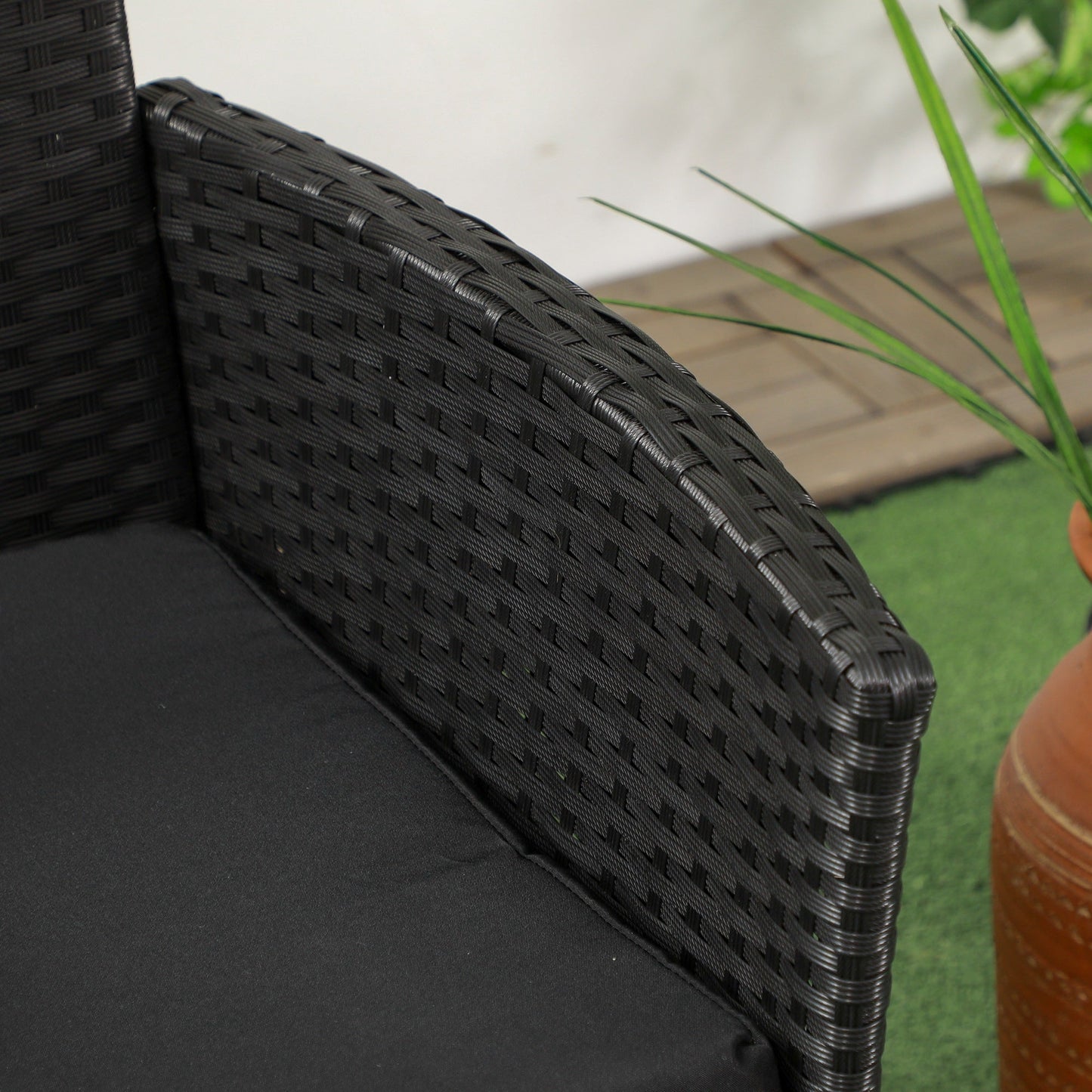 2-Seat Patio Furniture with Tea Table, Outdoor PE Rattan Wicker Loveseat with Padded Cushions and Tempered Glass Top for Garden, Porch, Poolside, Black