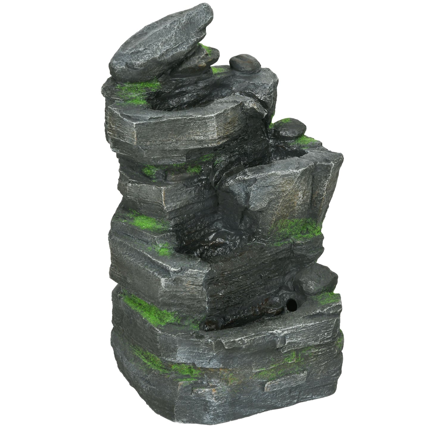 Stacked Stone Rock Cascading Water Fountain, 4-Tier Waterfall Fountain with LED Lights, 22.4-inch Resin Outdoor Fountain for Zen Garden, Deck, Porch, Backyard