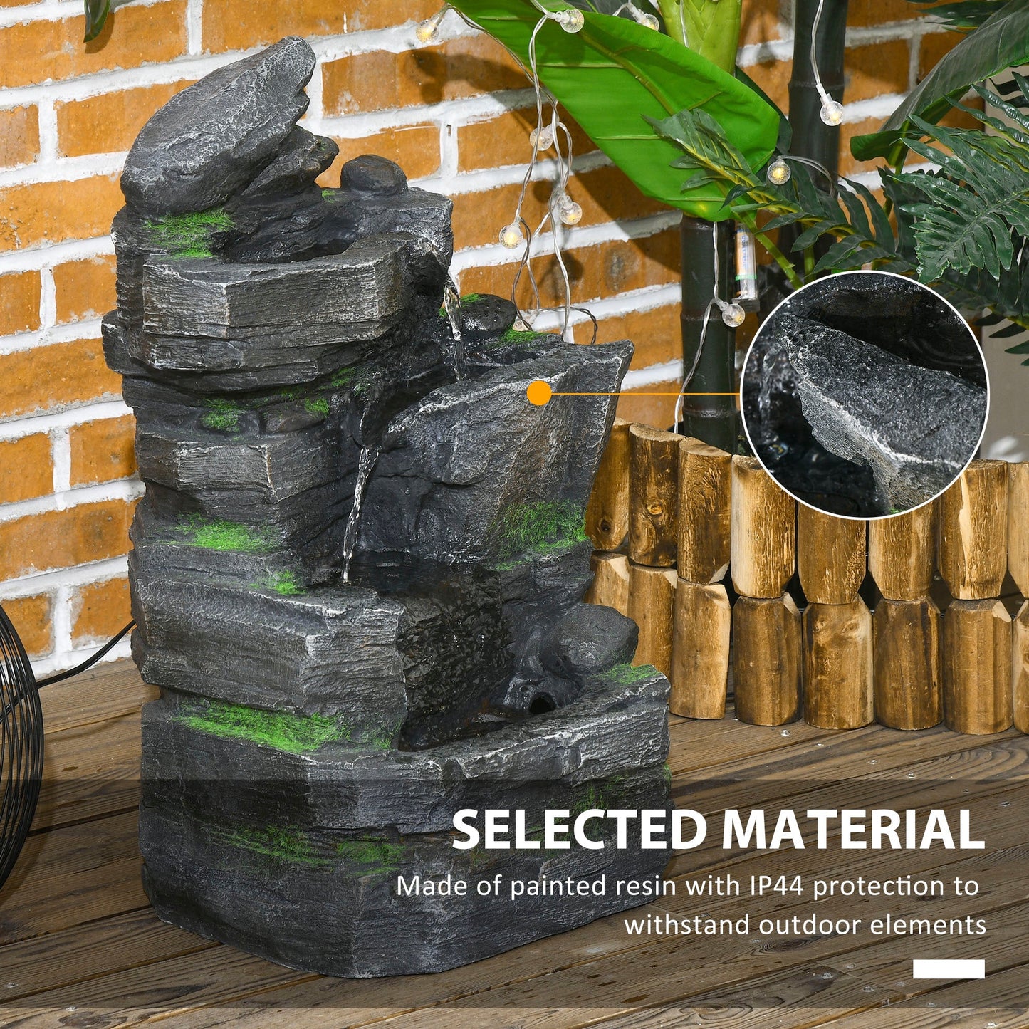 Stacked Stone Rock Cascading Water Fountain, 4-Tier Waterfall Fountain with LED Lights, 22.4-inch Resin Outdoor Fountain for Zen Garden, Deck, Porch, Backyard