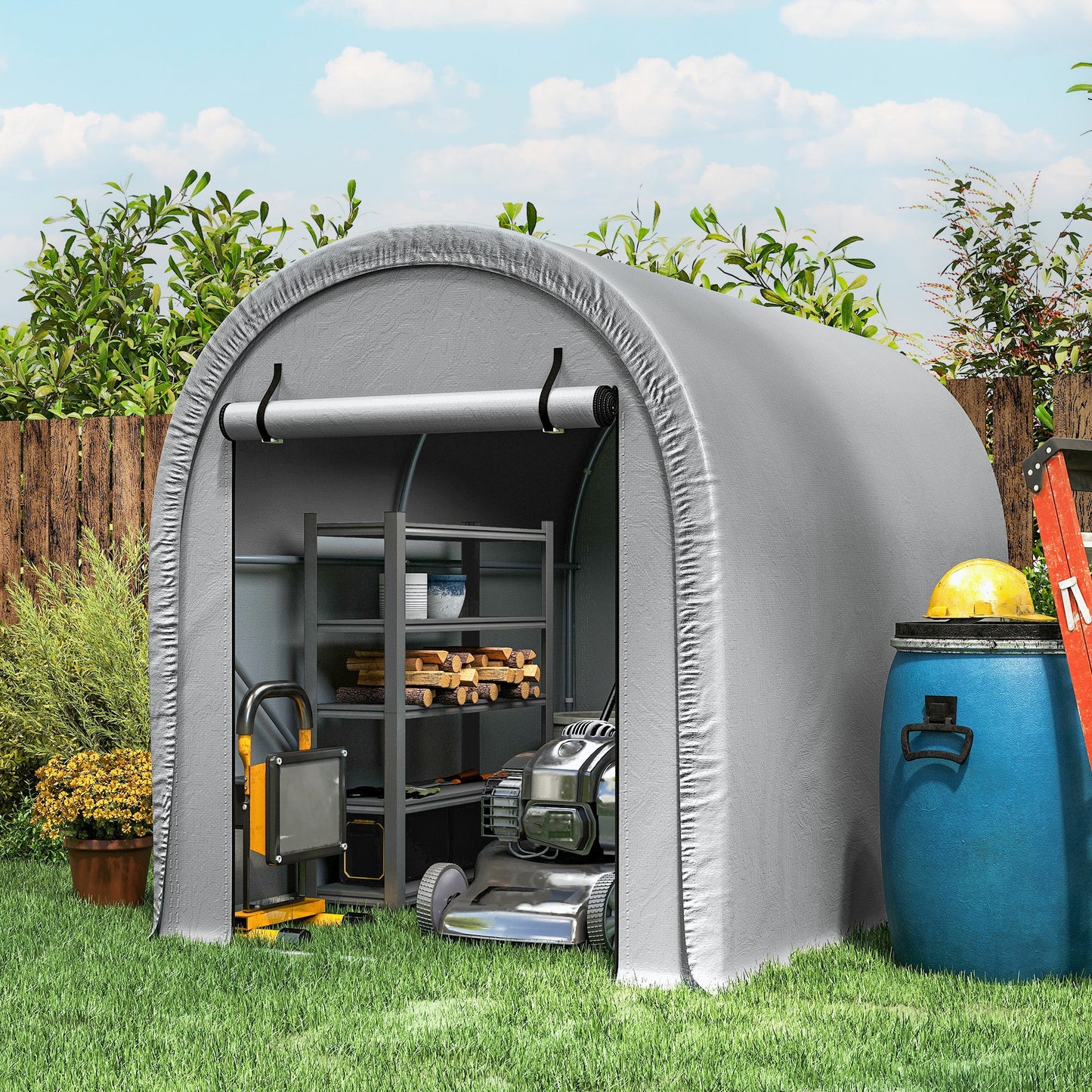 8' x 5' Portable Shed, Water-Resistant Bike Tent with Roll-up Zipper Door and Galvanized Steel Frame, Outdoor Storage Shed for Bike, Firewood, Garden Tools, Light Grey