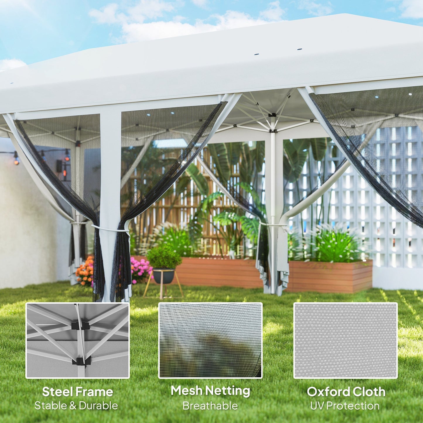 10' x 20' Pop Up Canopy Tent Gazebo with Removable Mesh Sidewall Netting, Carry Bag for Backyard Patio Outdoor, White