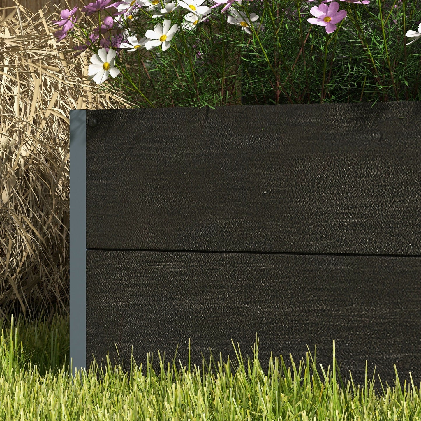 Raised Garden Bed with Trellis, 28" x 15" x 59" Freestanding Planter Box with Self Draining Gap, Elevated Planter for Climbing Vines, Flowers, Vegetables, Black