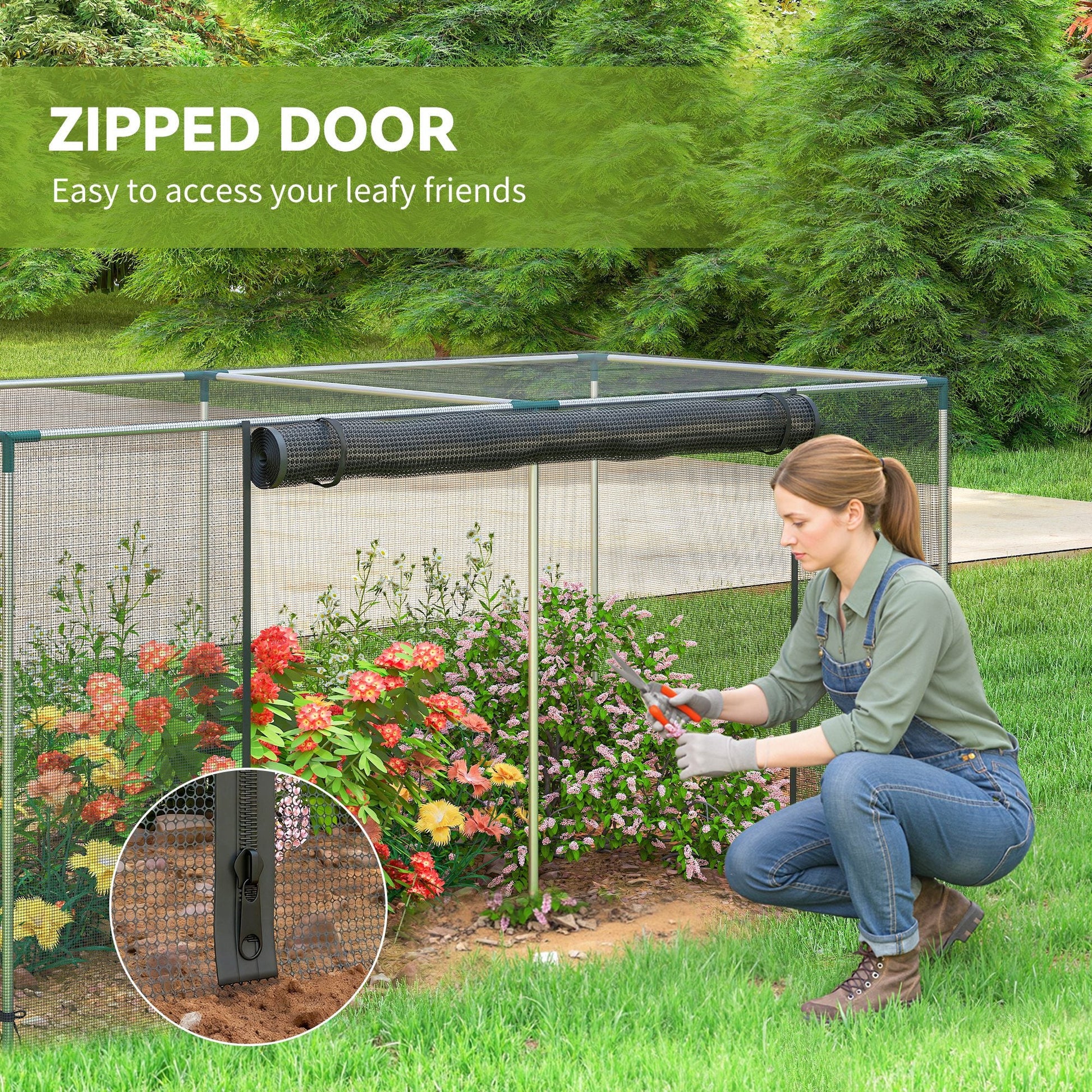 8' x 4' Crop Cage, Plant Protection Tent with Zippered Door and Galvanized Steel Frame, Fruit Cage Netting Cover for Garden, Yard, Lawn, Black