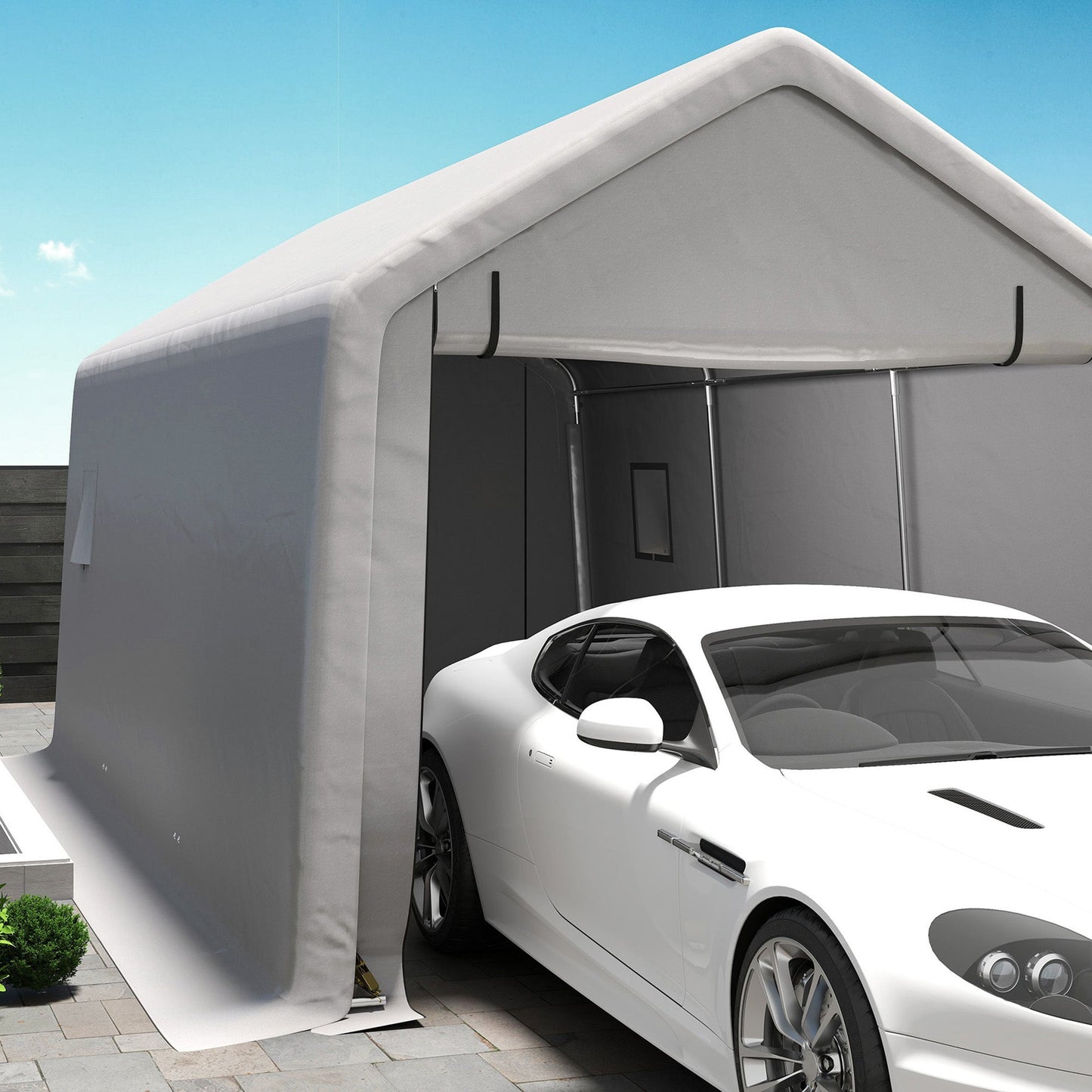 10 x 17 ft Heavy Duty Carport, Portable Garage with Roll-up Zipper Door, Steel Carport Tent Shelter UV Resistant Waterproof for Motorcycle Garden Storage, Grey