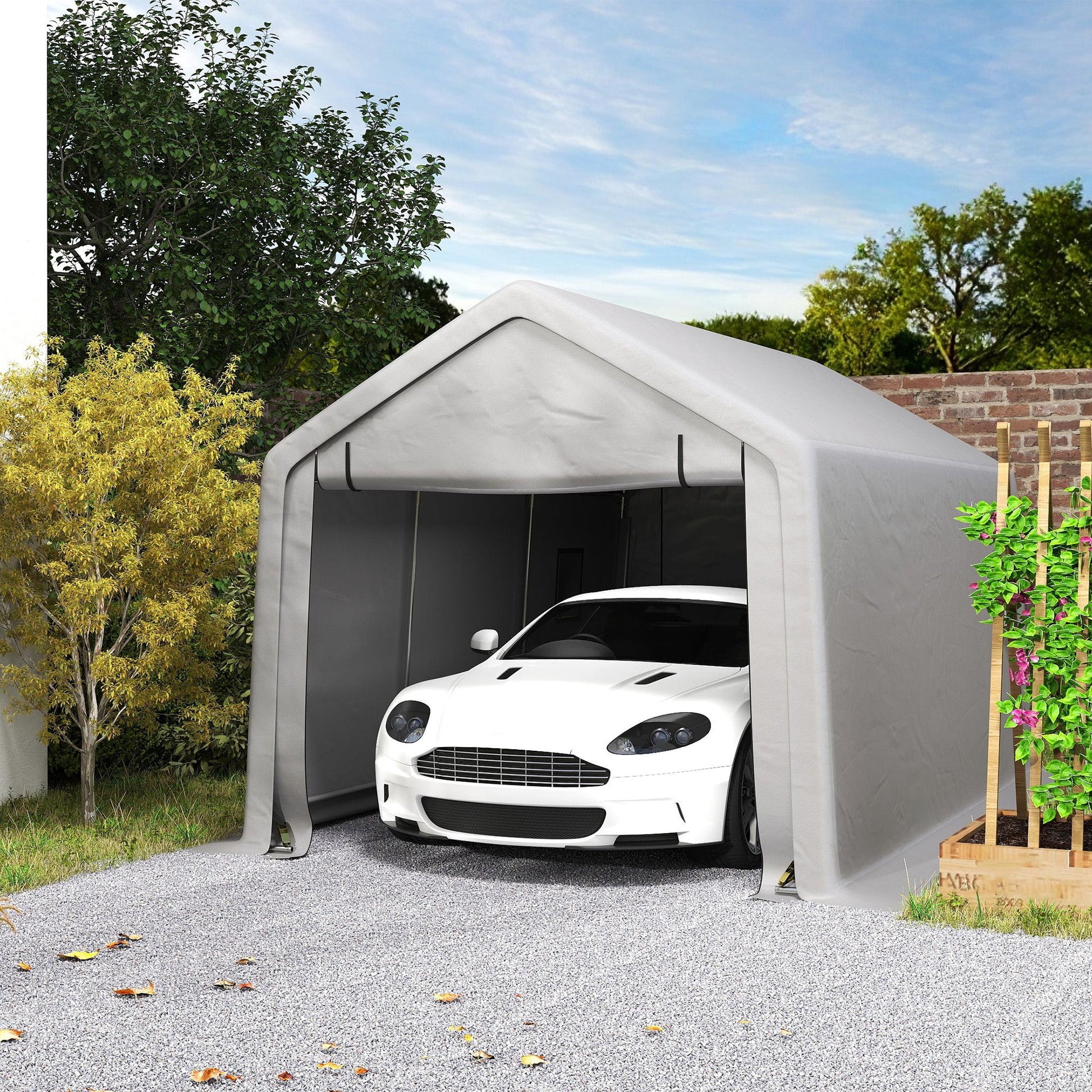 10 x 17 ft Heavy Duty Carport, Portable Garage with Roll-up Zipper Door, Steel Carport Tent Shelter UV Resistant Waterproof for Motorcycle Garden Storage, Grey