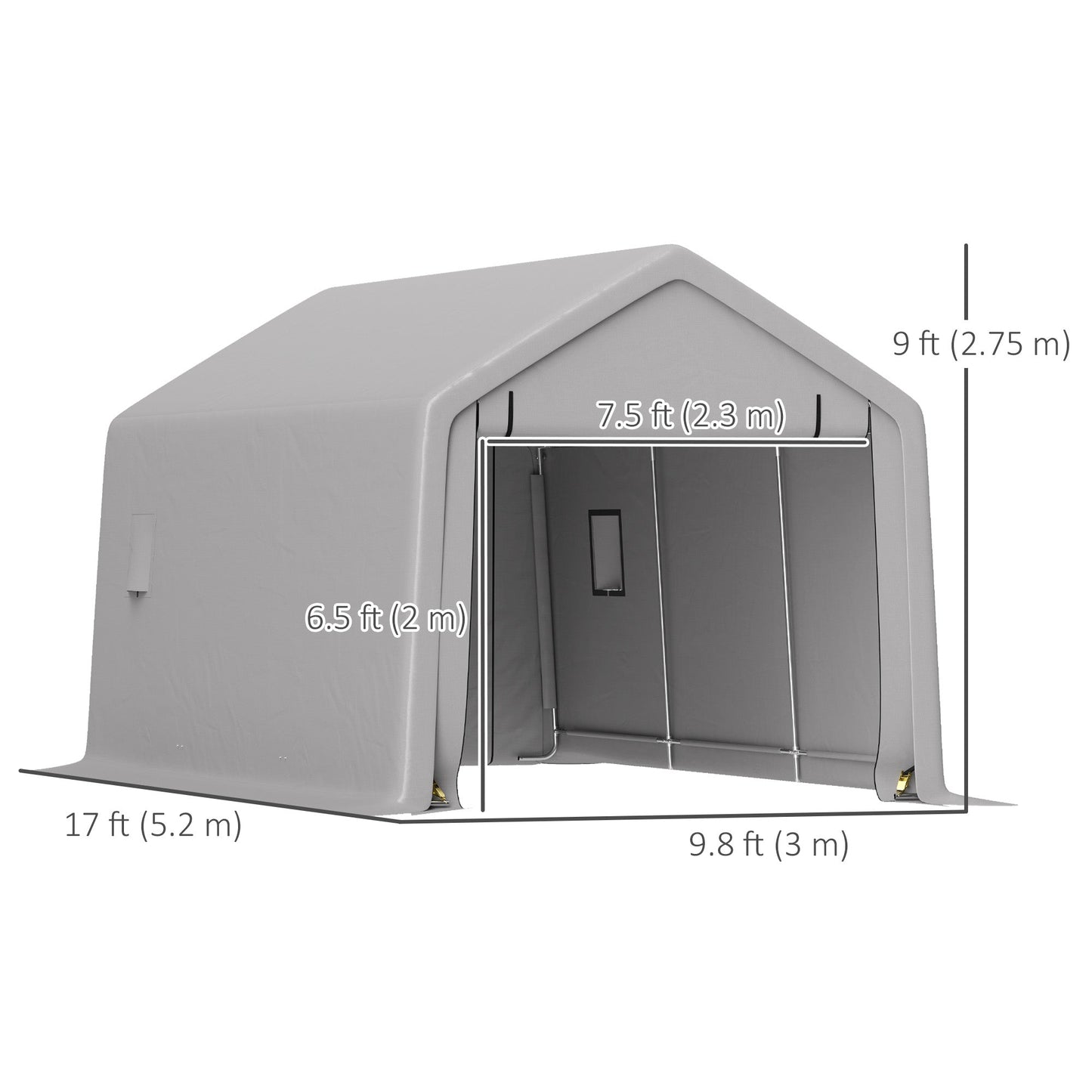 10 x 17 ft Heavy Duty Carport, Portable Garage with Roll-up Zipper Door, Steel Carport Tent Shelter UV Resistant Waterproof for Motorcycle Garden Storage, Grey