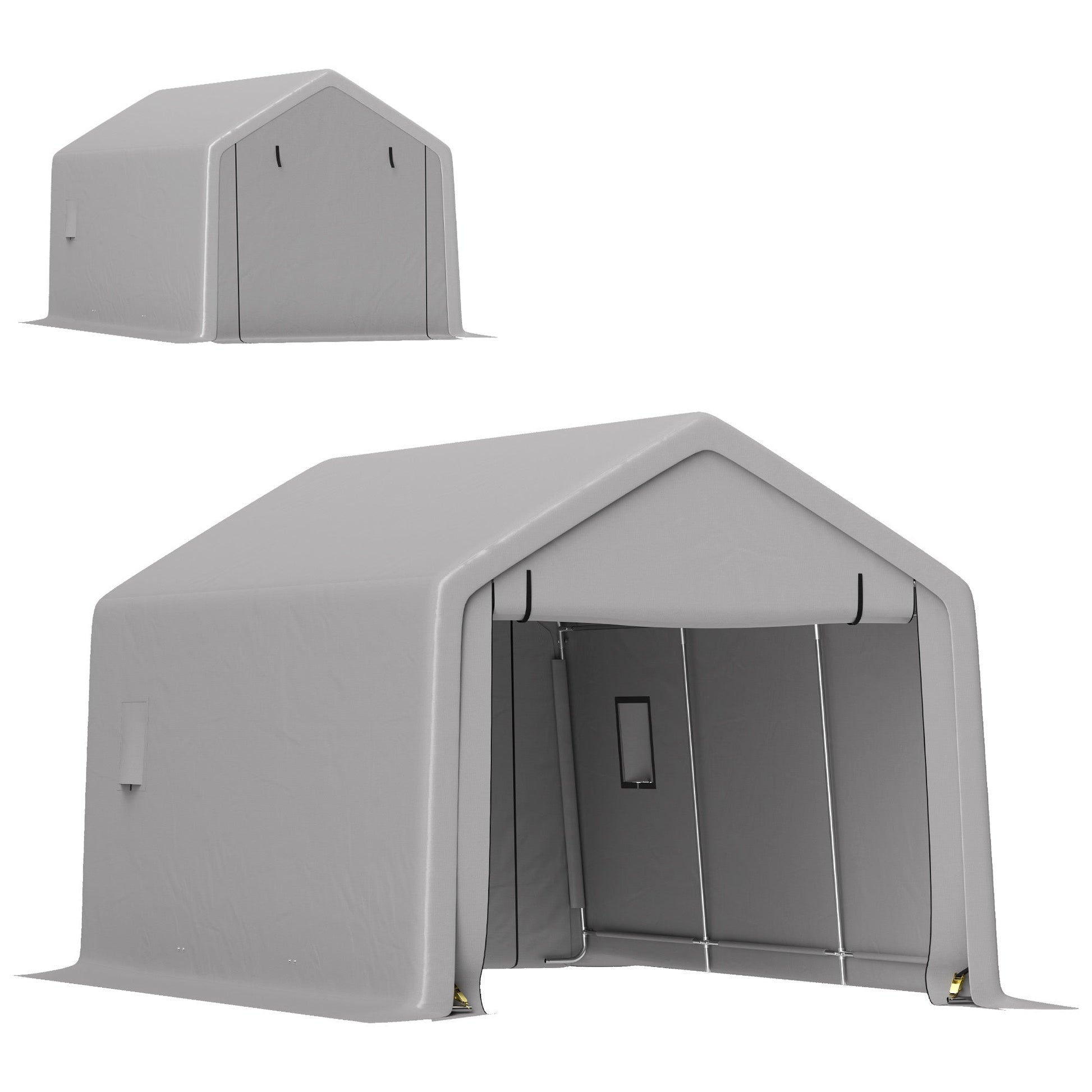 10 x 17 ft Heavy Duty Carport, Portable Garage with Roll-up Zipper Door, Steel Carport Tent Shelter UV Resistant Waterproof for Motorcycle Garden Storage, Grey