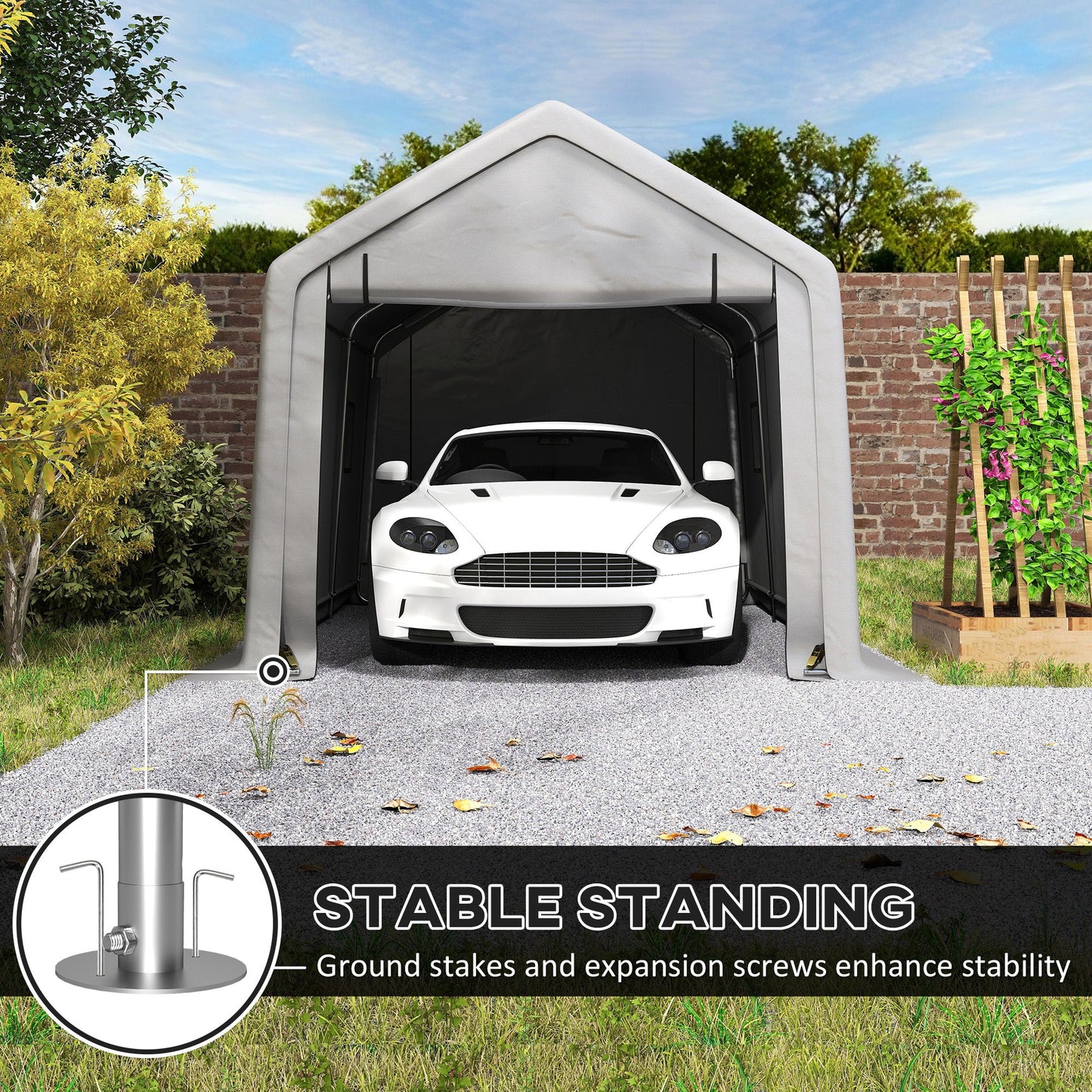 10 x 17 ft Heavy Duty Carport, Portable Garage with Roll-up Zipper Door, Steel Carport Tent Shelter UV Resistant Waterproof for Motorcycle Garden Storage, Grey