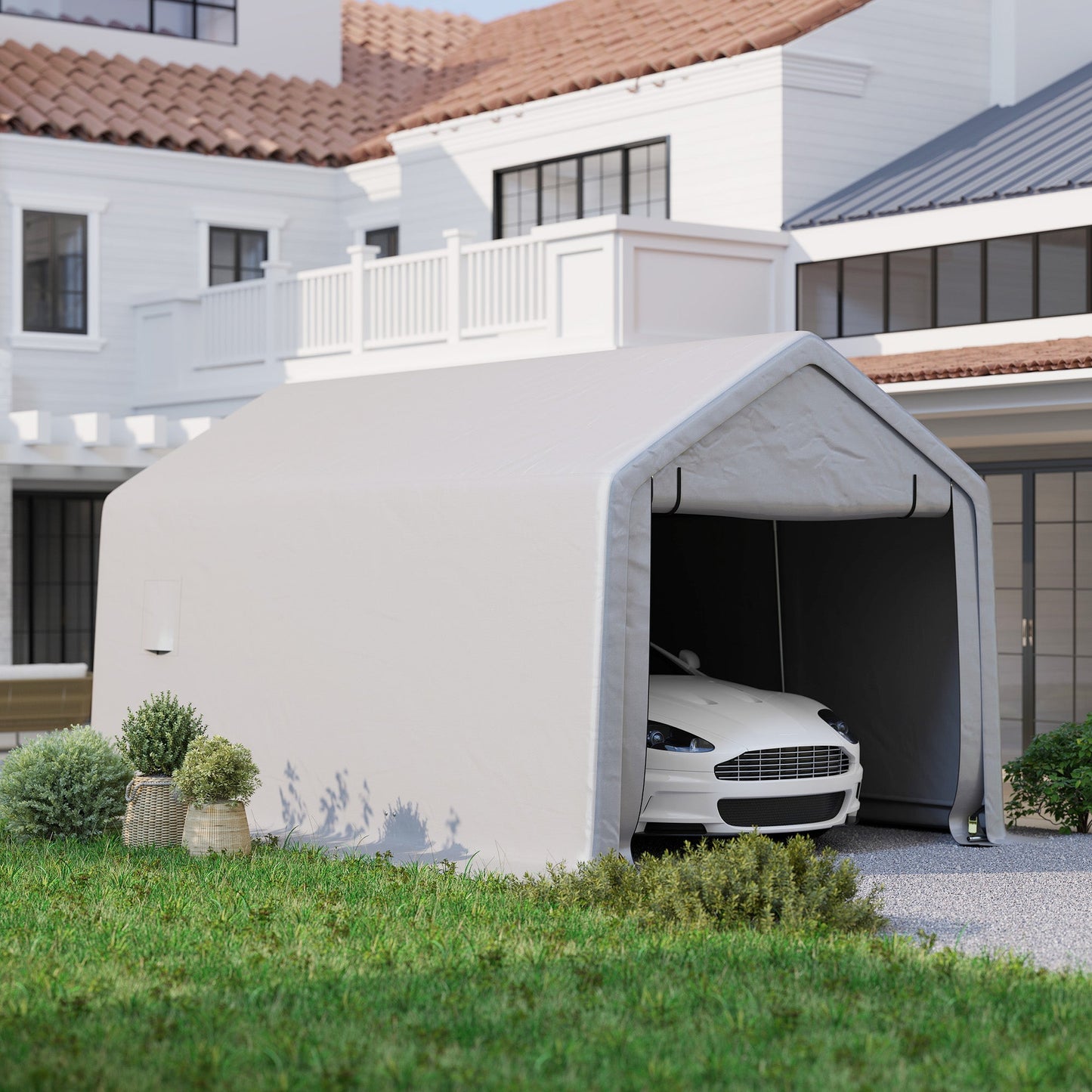 10 x 17 ft Heavy Duty Carport, Portable Garage with Roll-up Zipper Door, Steel Carport Tent Shelter UV Resistant Waterproof for Motorcycle Garden Storage, Grey