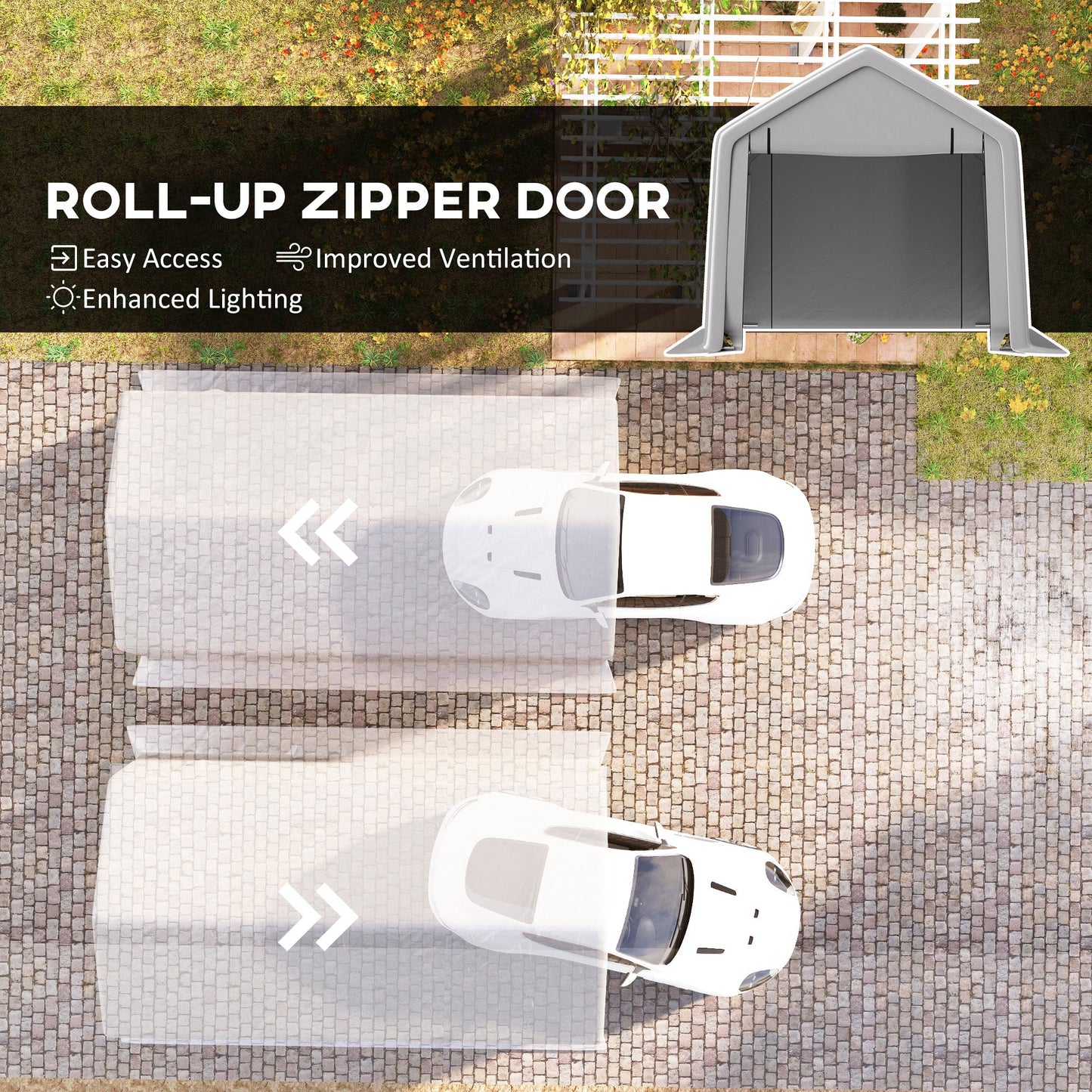 10 x 17 ft Heavy Duty Carport, Portable Garage with Roll-up Zipper Door, Steel Carport Tent Shelter UV Resistant Waterproof for Motorcycle Garden Storage, Grey