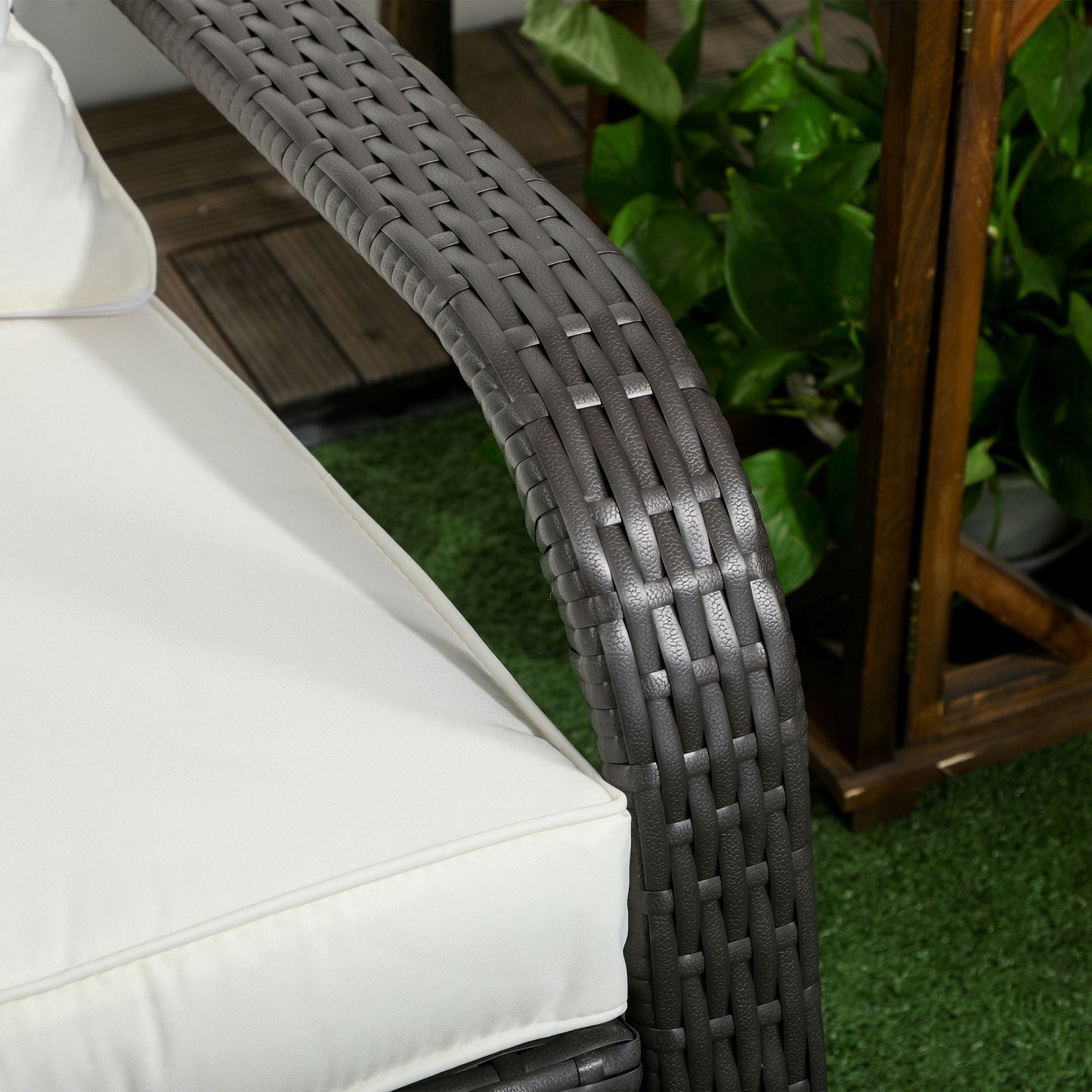 Patio Wicker Adirondack Chair, PE Rattan Outdoor Muskoka Chair, Fire Pit Chair with Cushions for Patio, Garden, Backyard, Poolside, Balcony, Deck, Cream White