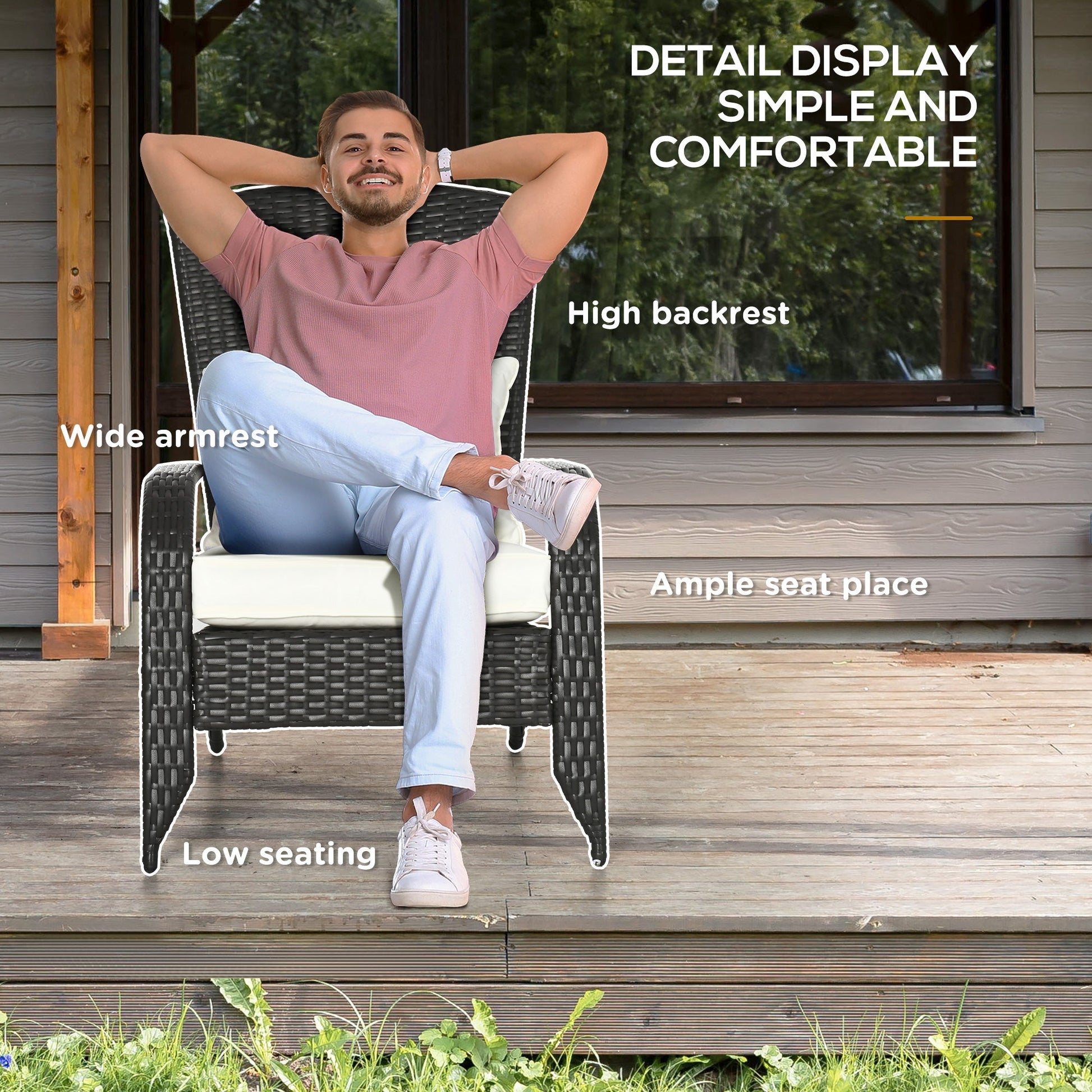 Patio Wicker Adirondack Chair, PE Rattan Outdoor Muskoka Chair, Fire Pit Chair with Cushions for Patio, Garden, Backyard, Poolside, Balcony, Deck, Cream White